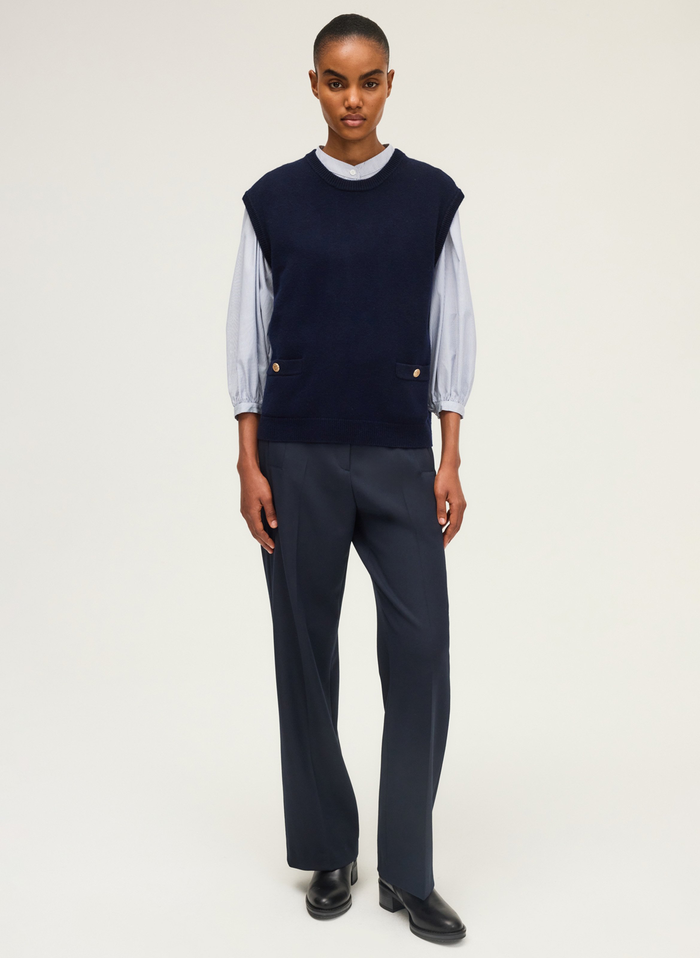 Pull sans manches col rond en laine PABLO Bleu