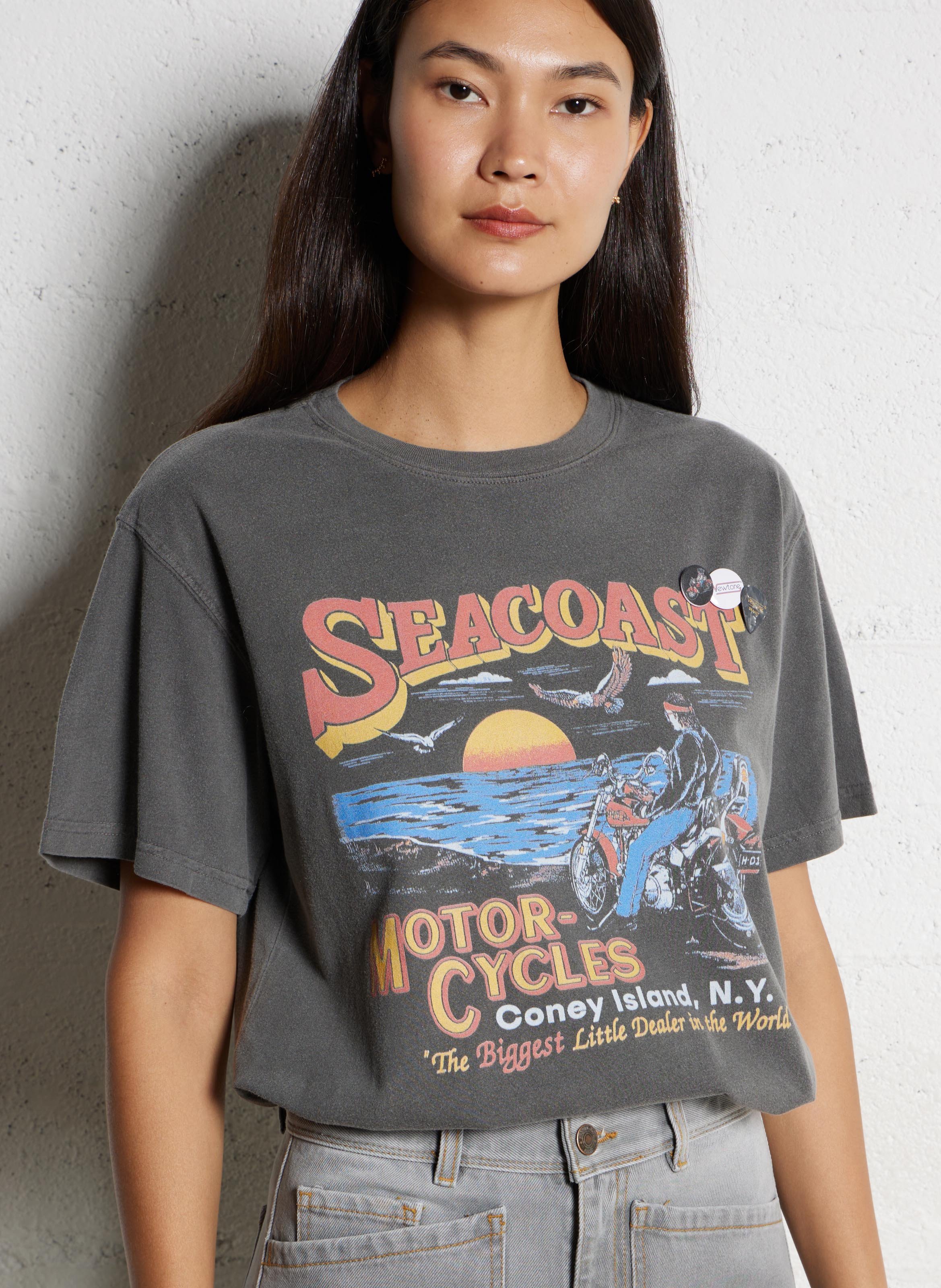 Straight round-neck cotton T-shirt with screen print NEWTONE Grey