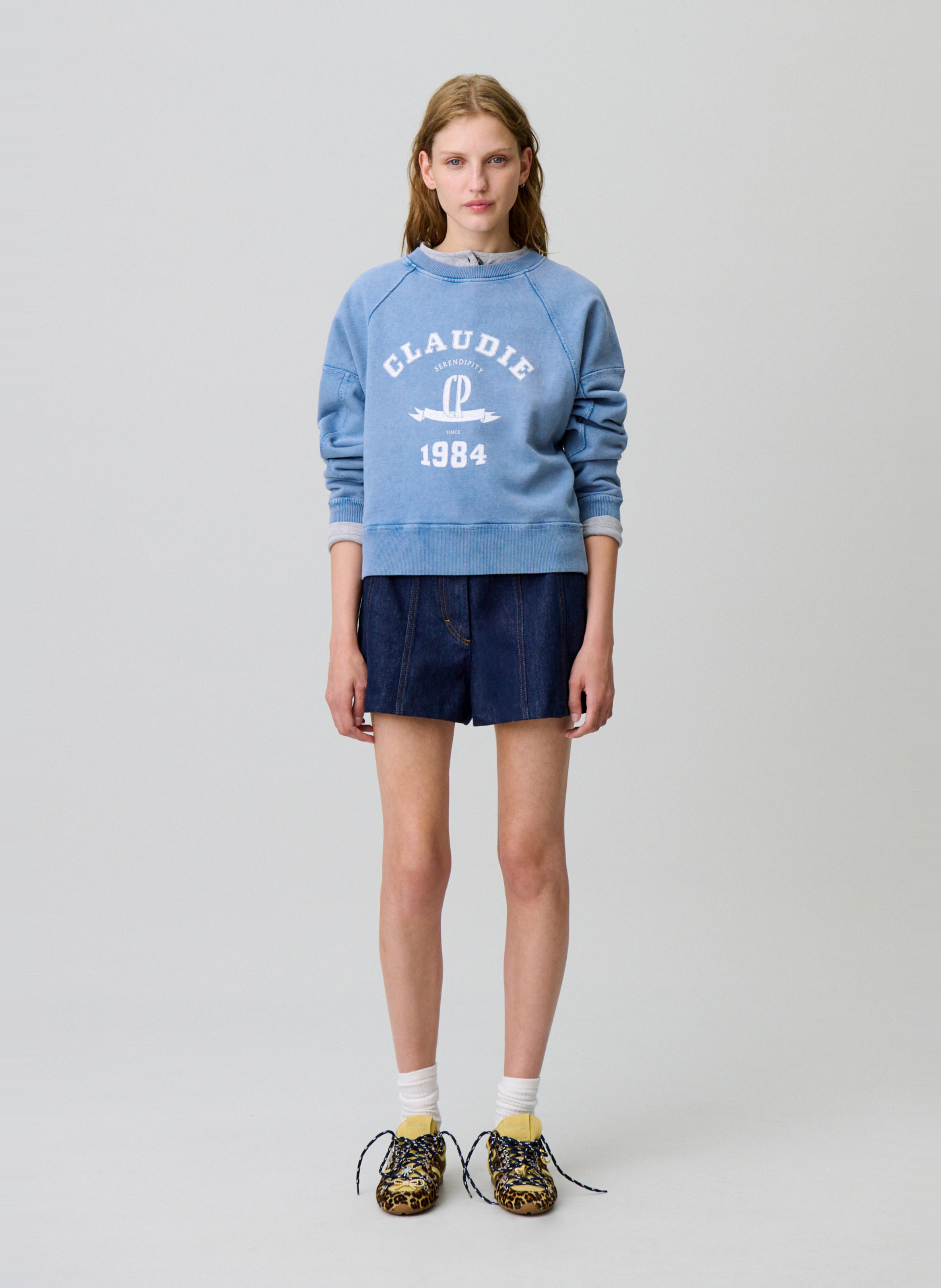 Oversized washed-out printed sweatshirt CLAUDIE PIERLOT Blue
