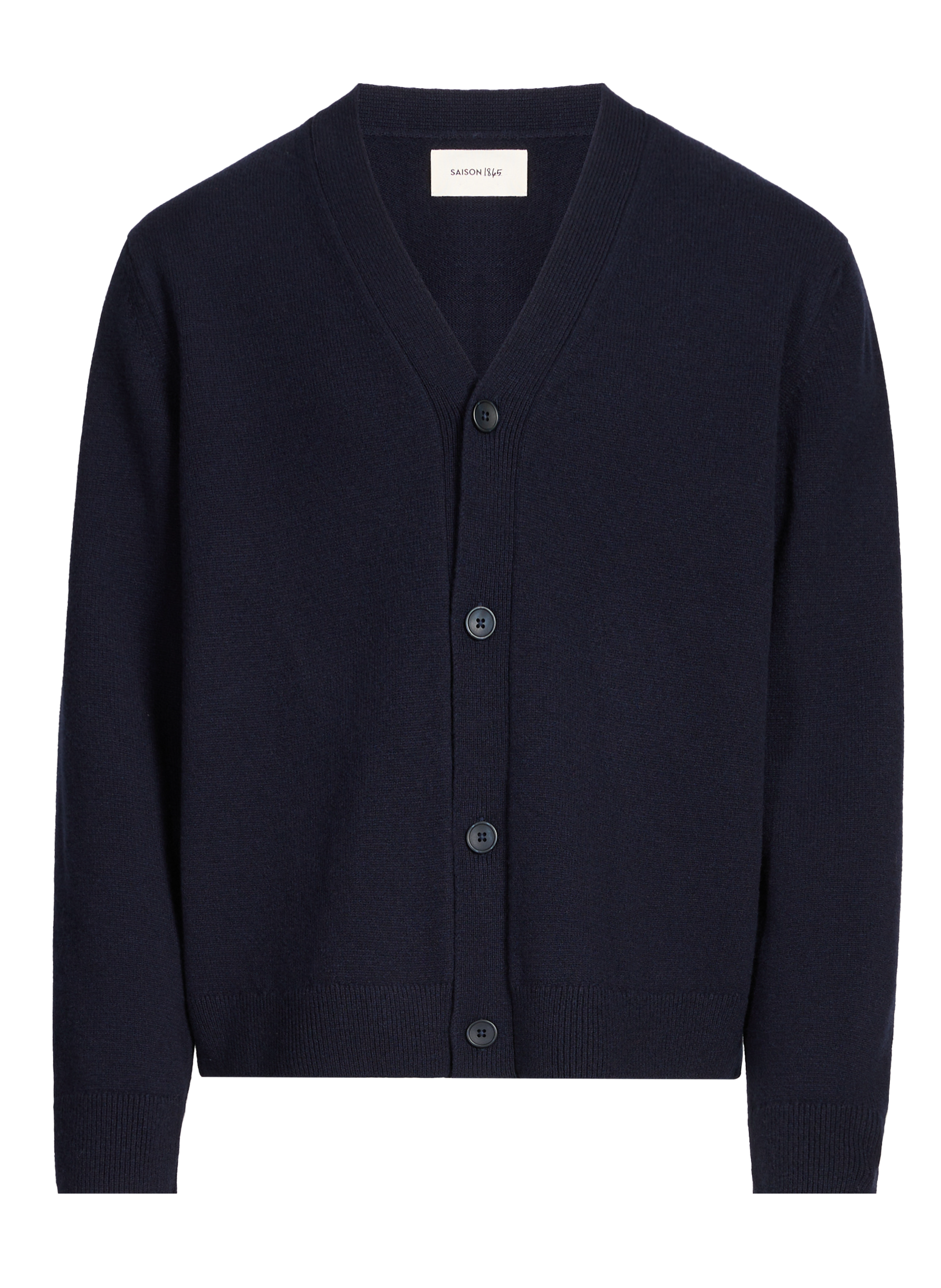 Cardigan col V uni en laine SAISON 1865 Bleu