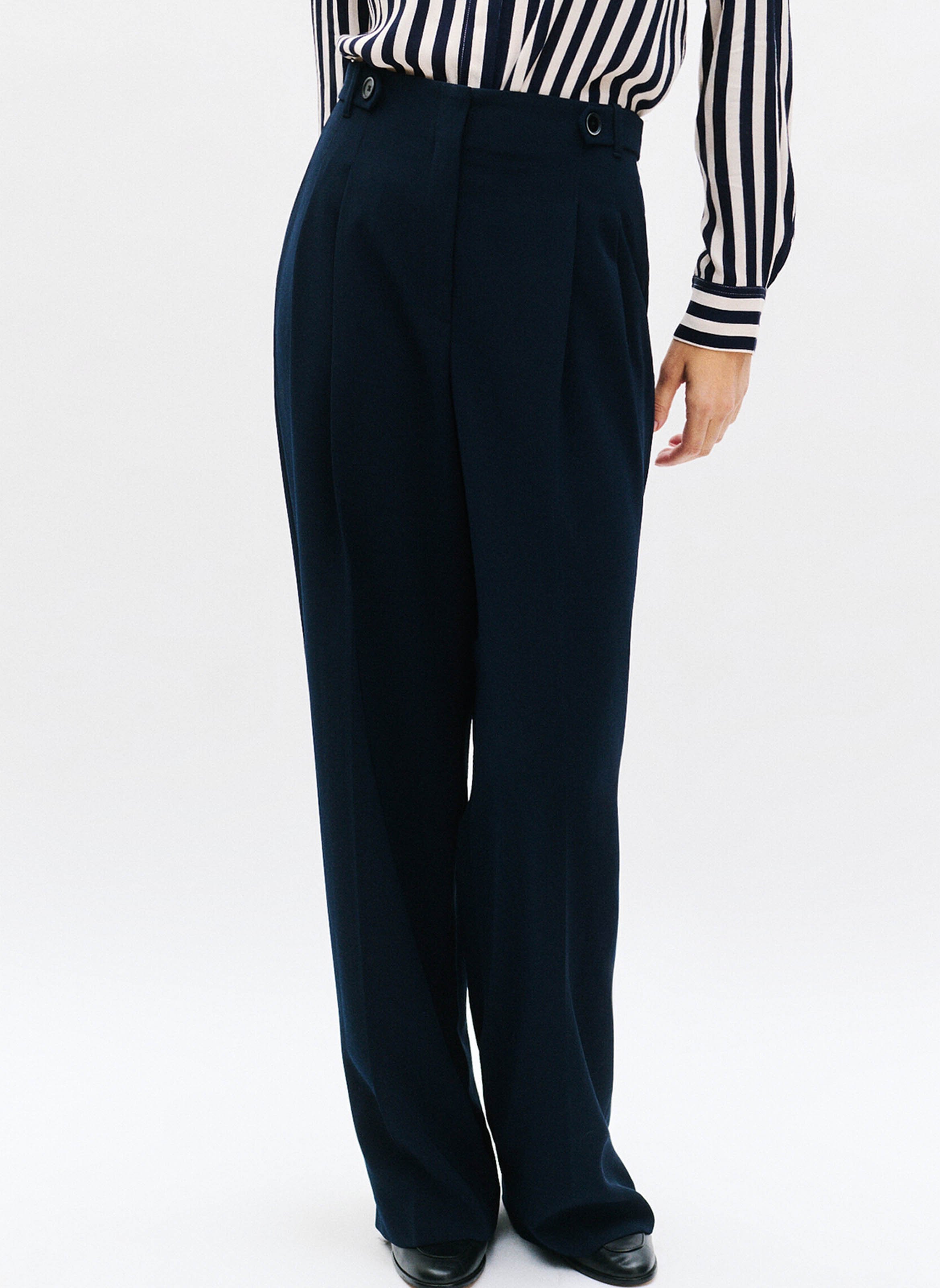 Wide-leg front-pleated pants with high elasticated waistband CAROLL Blue