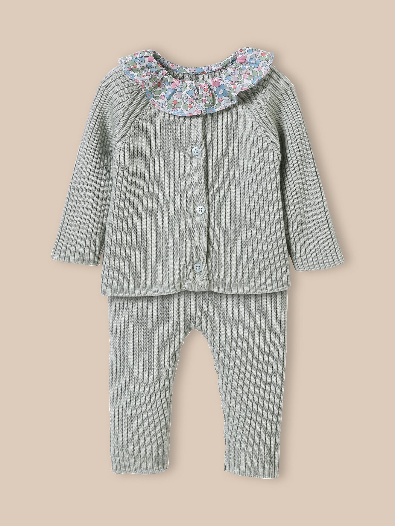 Knit set with Liberty fabric collar CYRILLUS Green