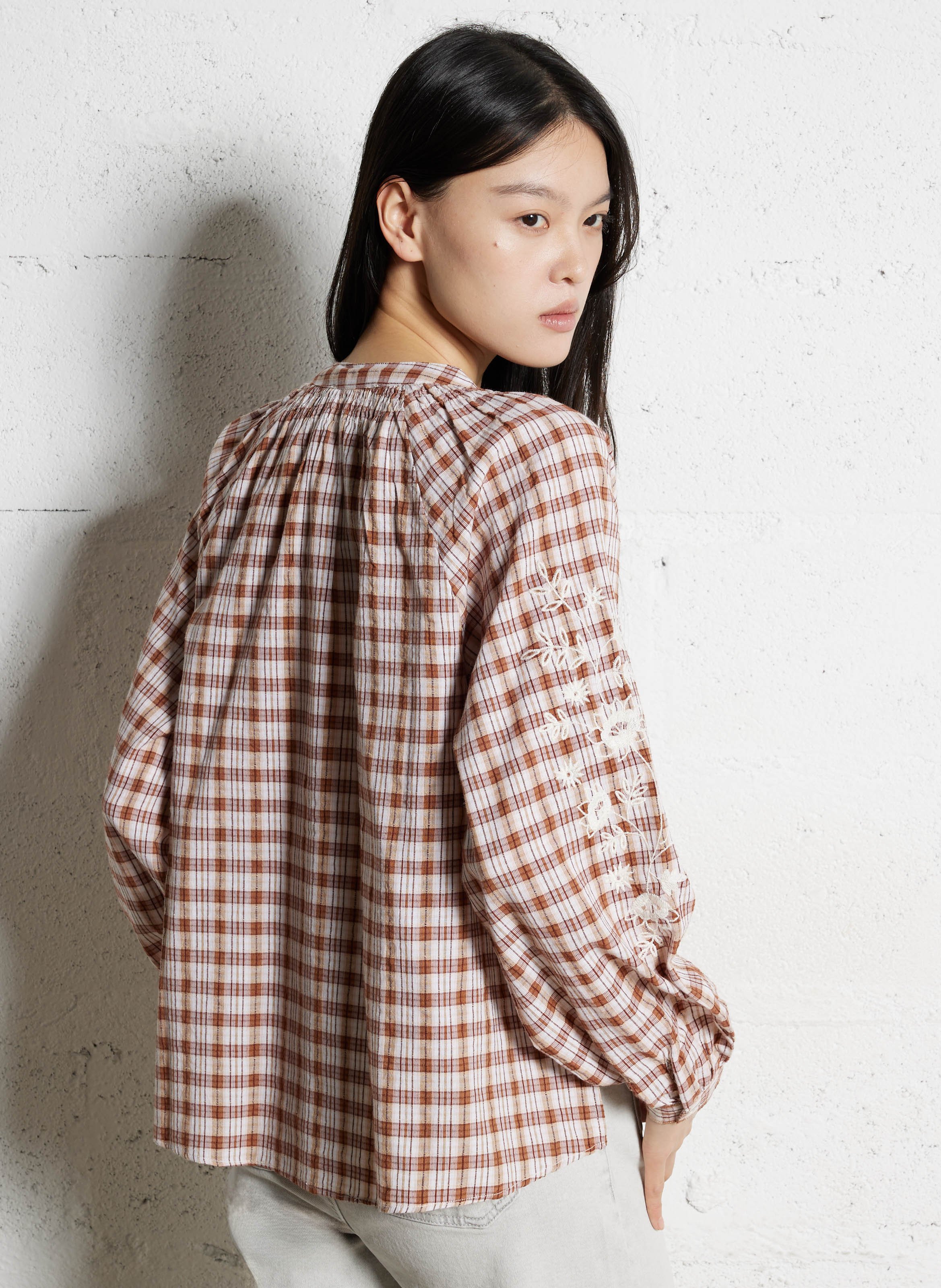 Chemisier ample col tunisien en coton Beige