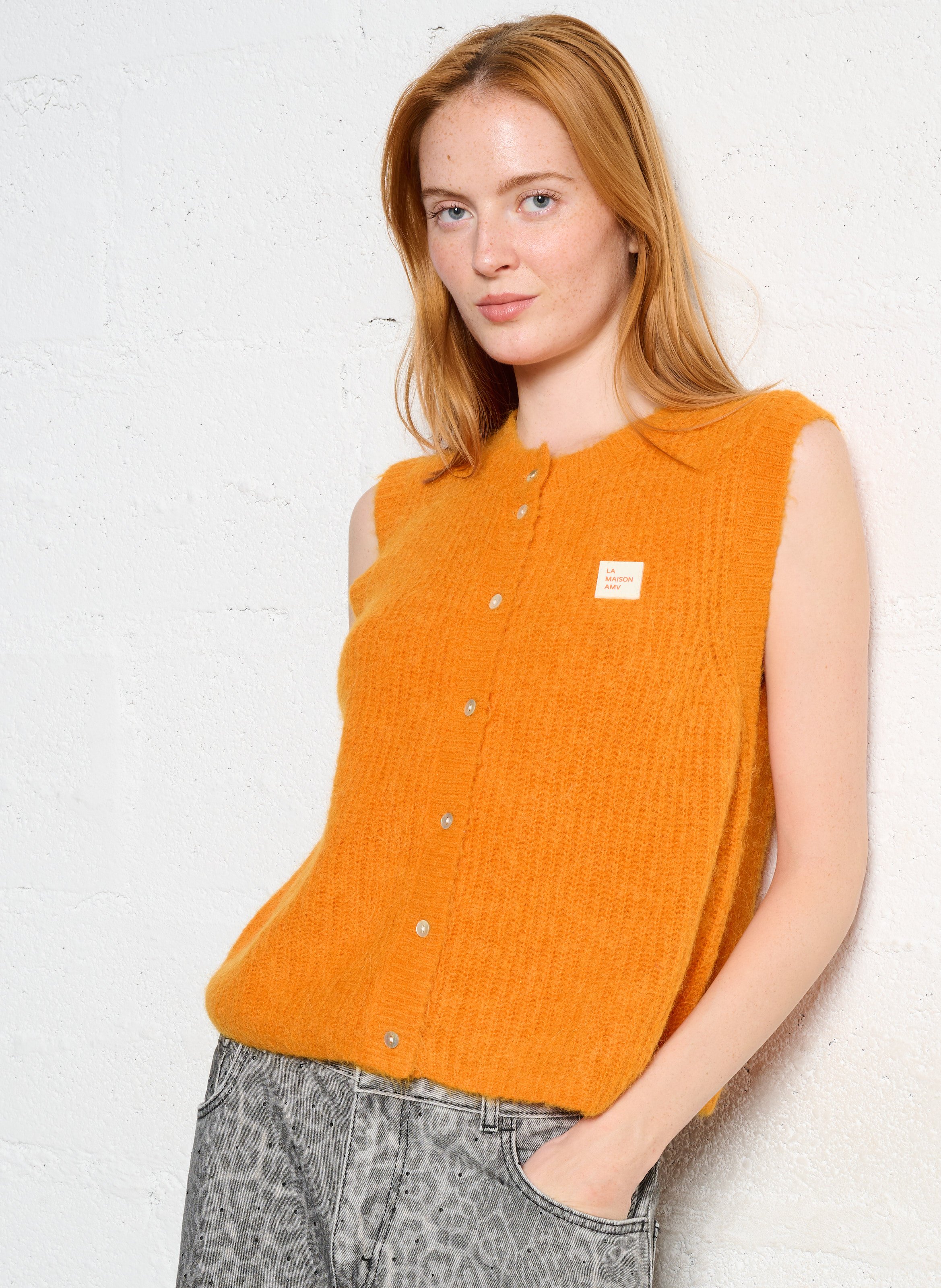 Geknöpfte Weste aus flauschigem Strick AMERICAN VINTAGE