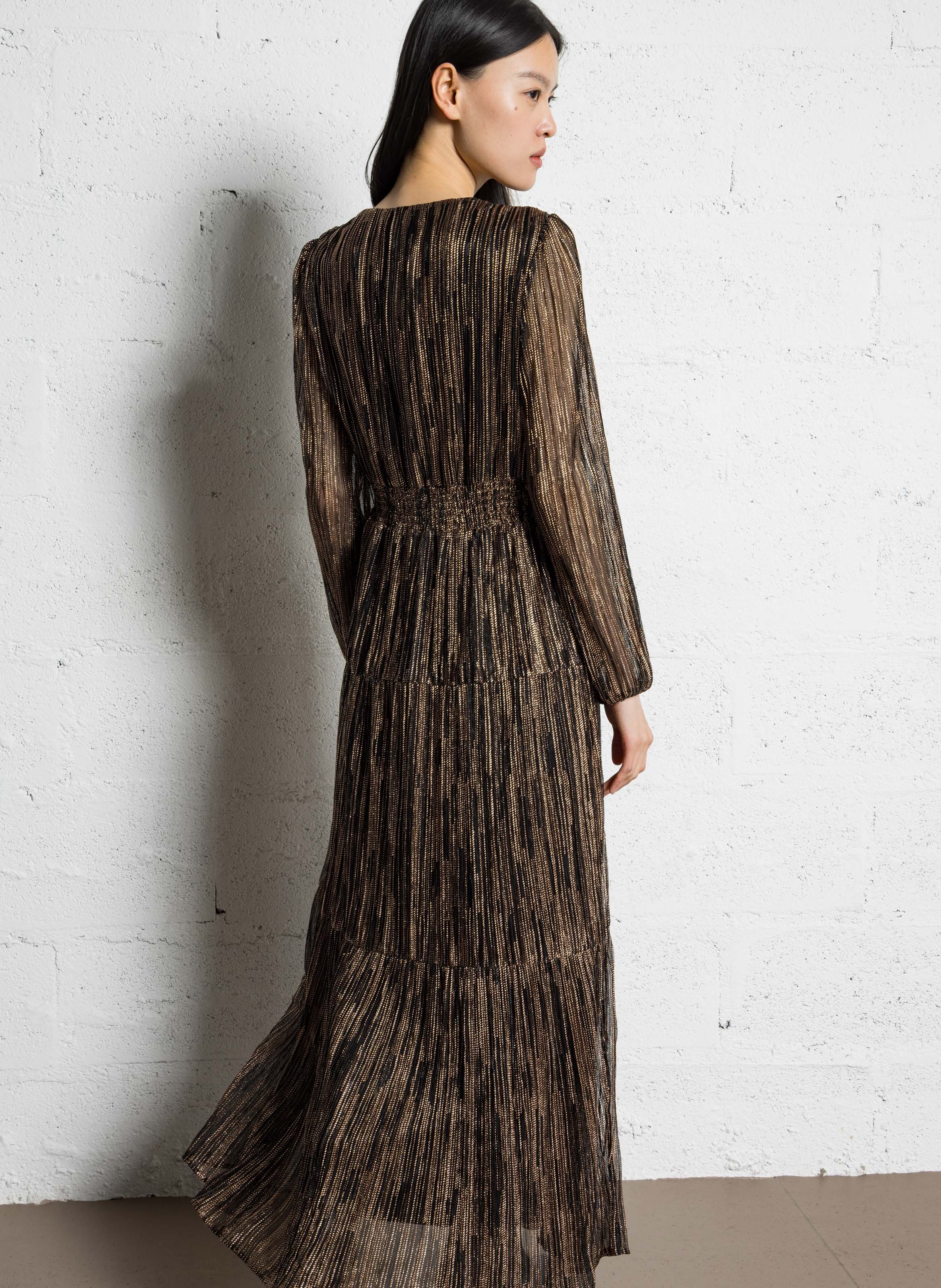 Long glittery V-neck dress MAISON 123 Brown