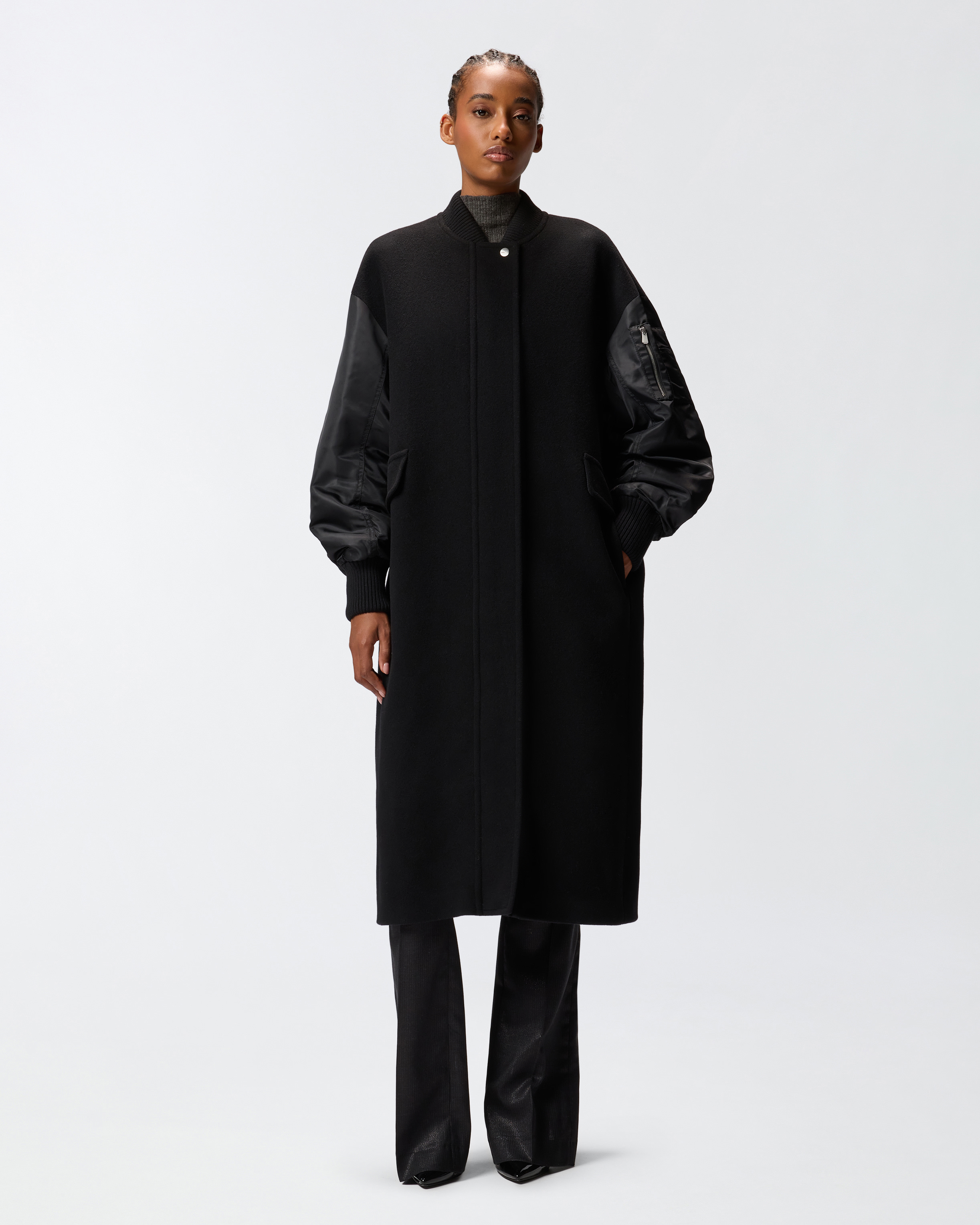 Long coat in wool and technical satin PINKO Black