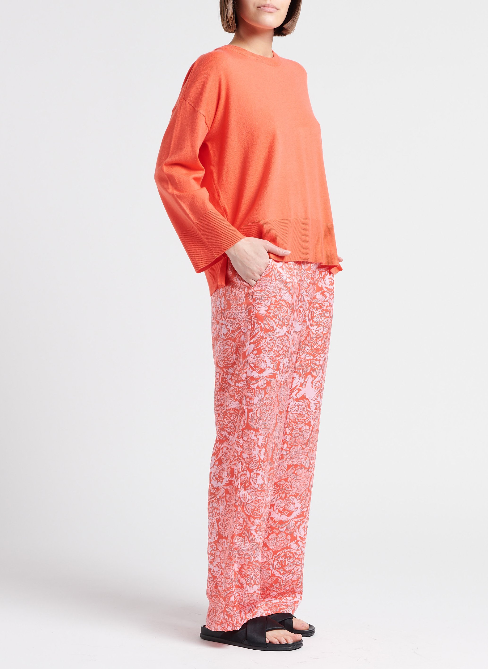 Wijde broek met hoge taille en print MOSS COPENHAGEN Roze