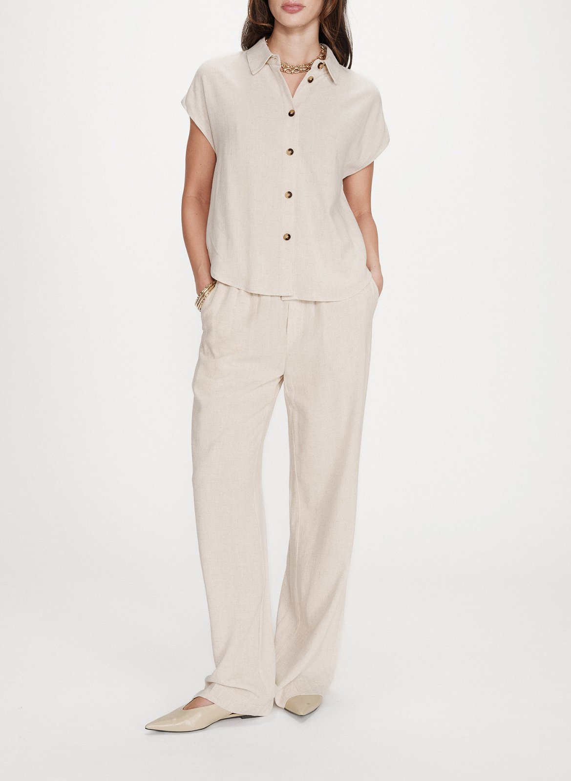 Chemise manches courtes unie GRACE ET MILA Beige