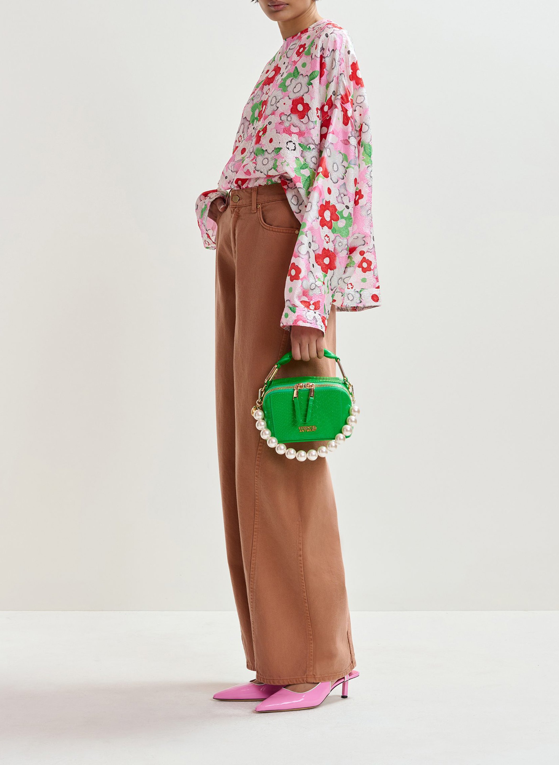 Umhängetasche aus Leder mit Kroko-Prägung ESSENTIEL ANTWERP Grun