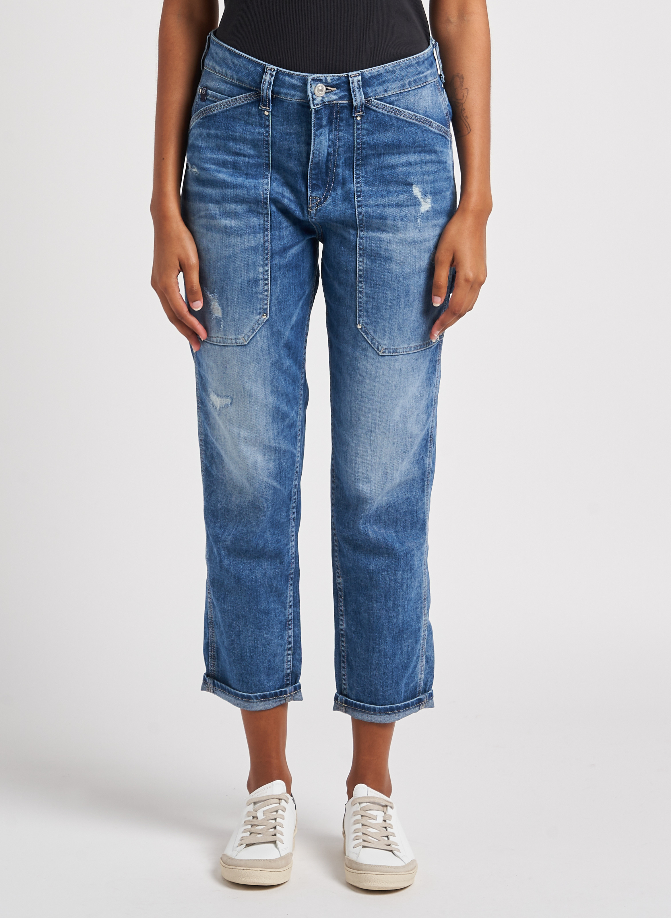 Cotton-blend girlfriend jeans LE TEMPS DES CERISES Blue