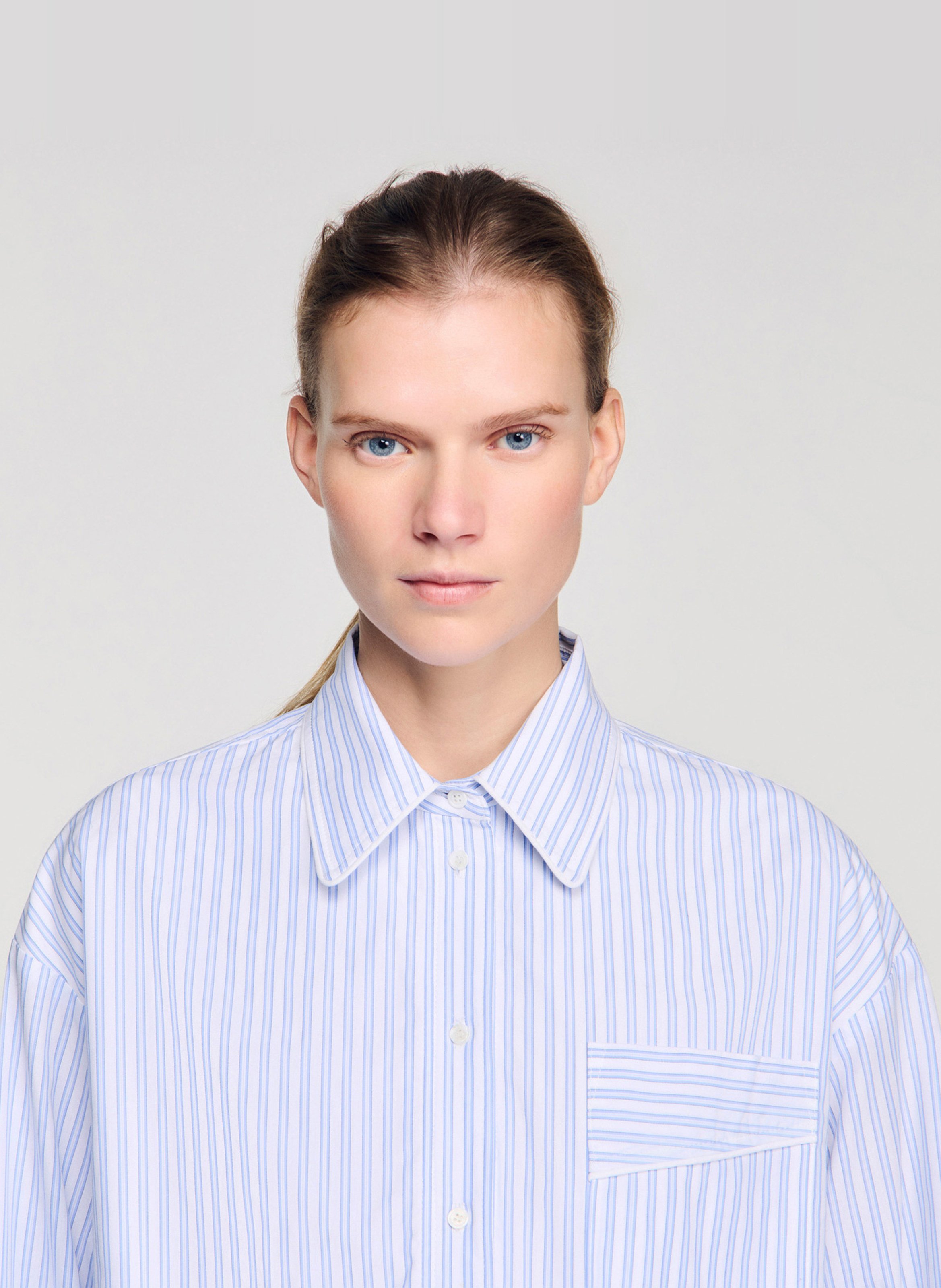 Celena striped cotton oversized shirt SANDRO Blue