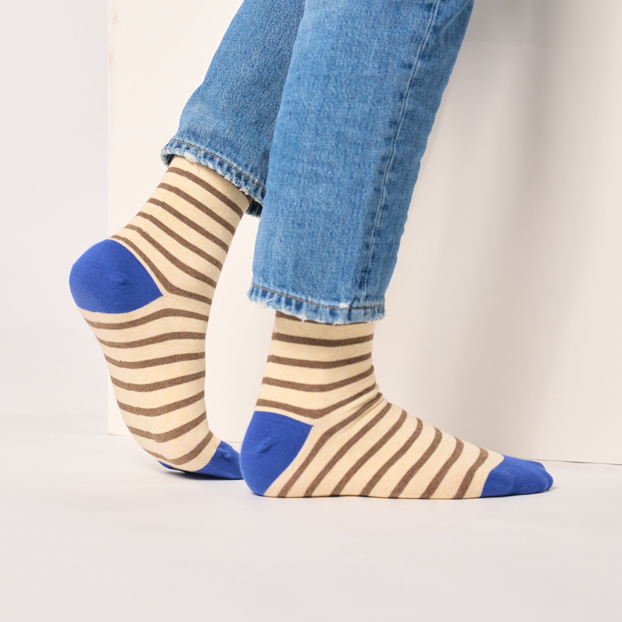 Combed cotton socks with wide stripes BILLYBELT Beige