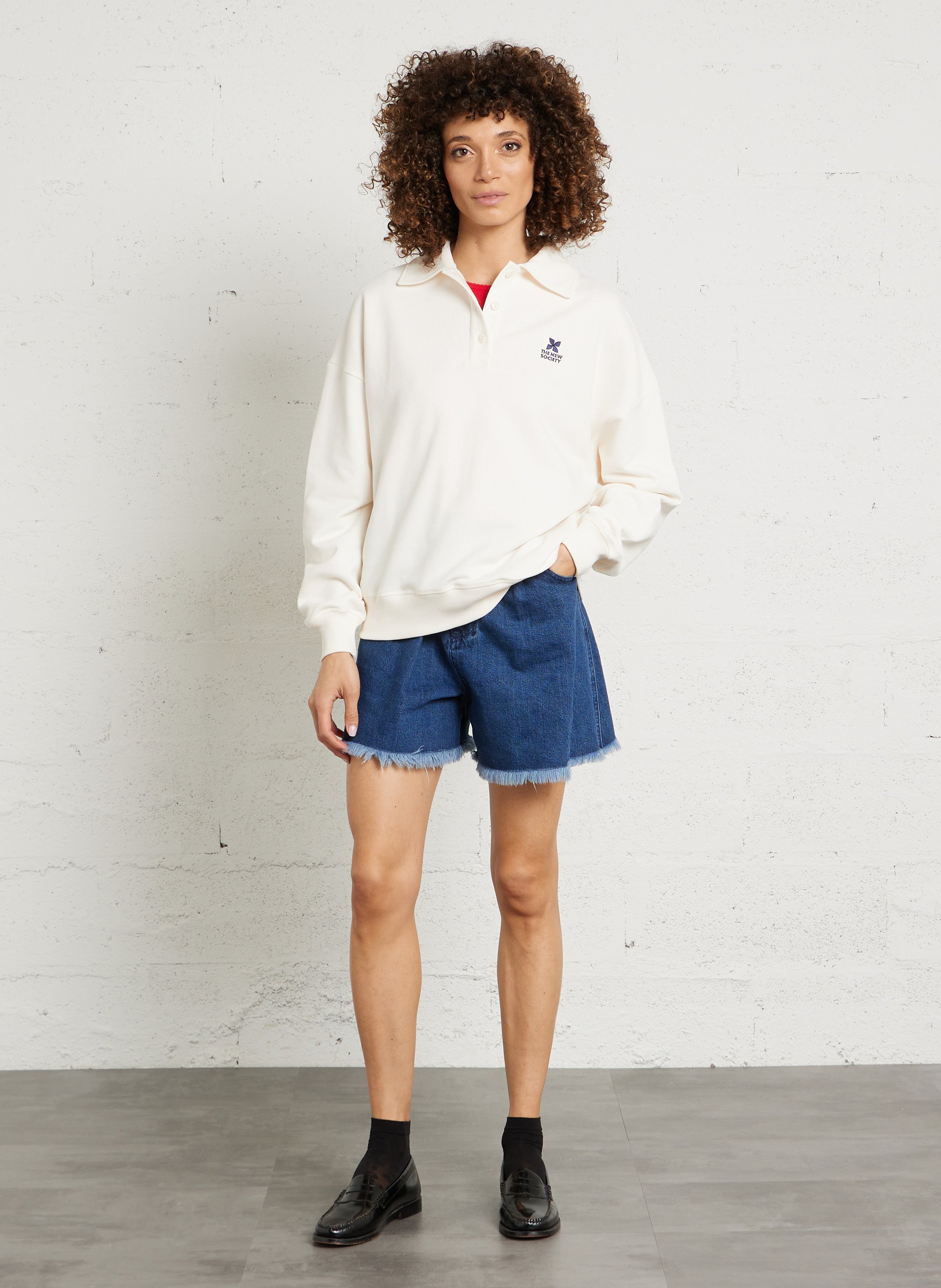 Sweat oversize col classique en coton THE NEW SOCIETY Beige