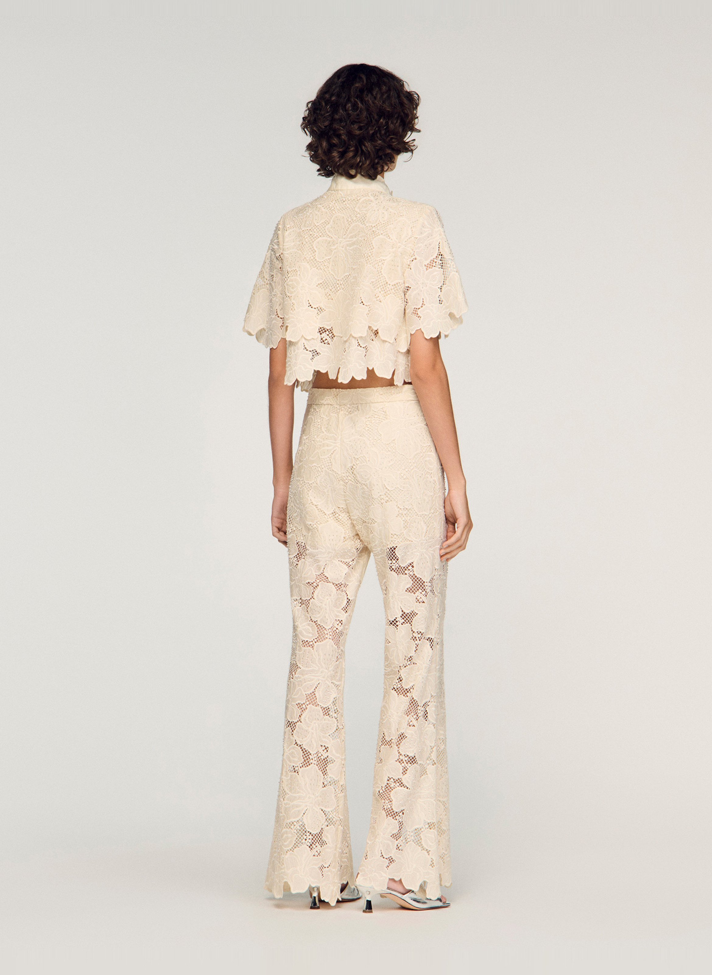 Chemise droite col classique en dentelle SANDRO Beige