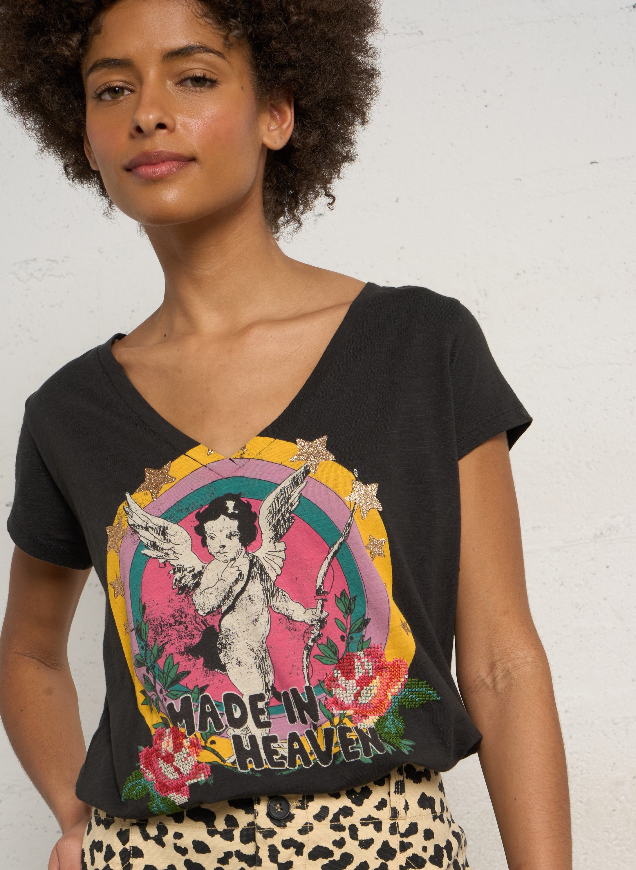 Straight V-neck T-shirt in organic cotton LEON & HARPER