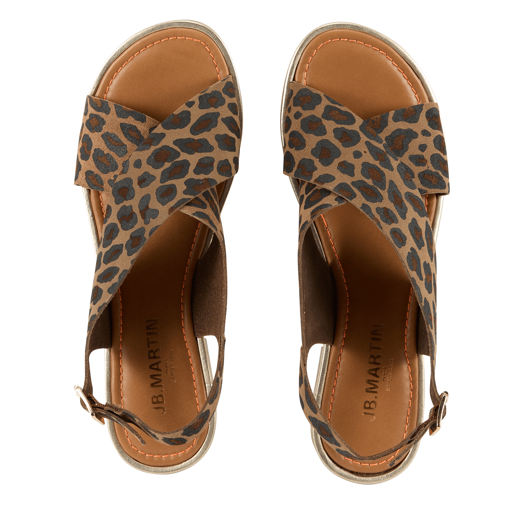 Sandales plates motif léopard en cuir JB MARTIN Marron