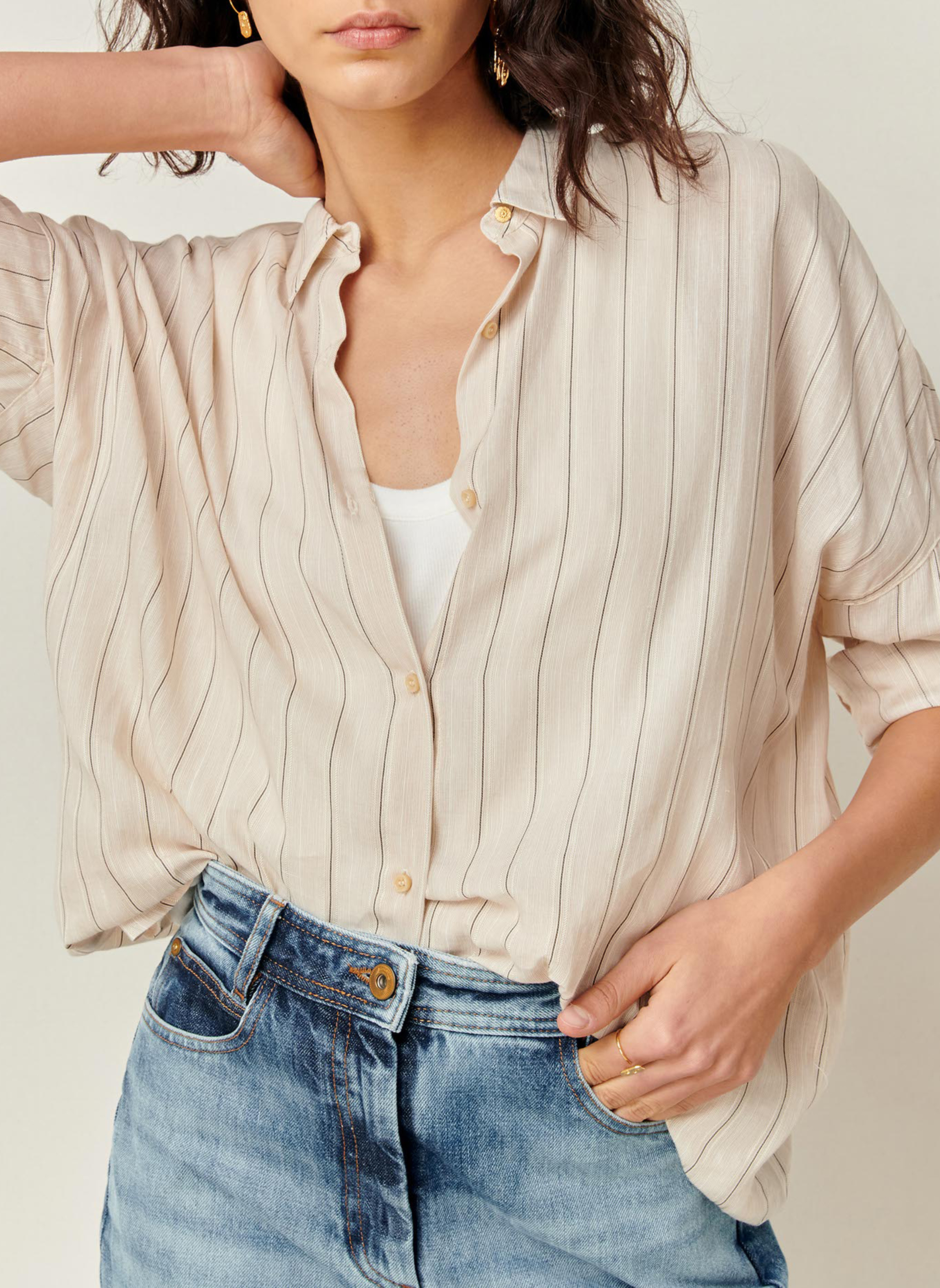 Loose-fit shirt with classic collar SESSUN Beige