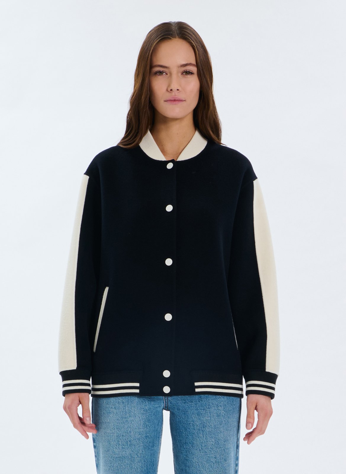 Wollmischblouson mit Rundhalsausschnitt ZAPA Blau