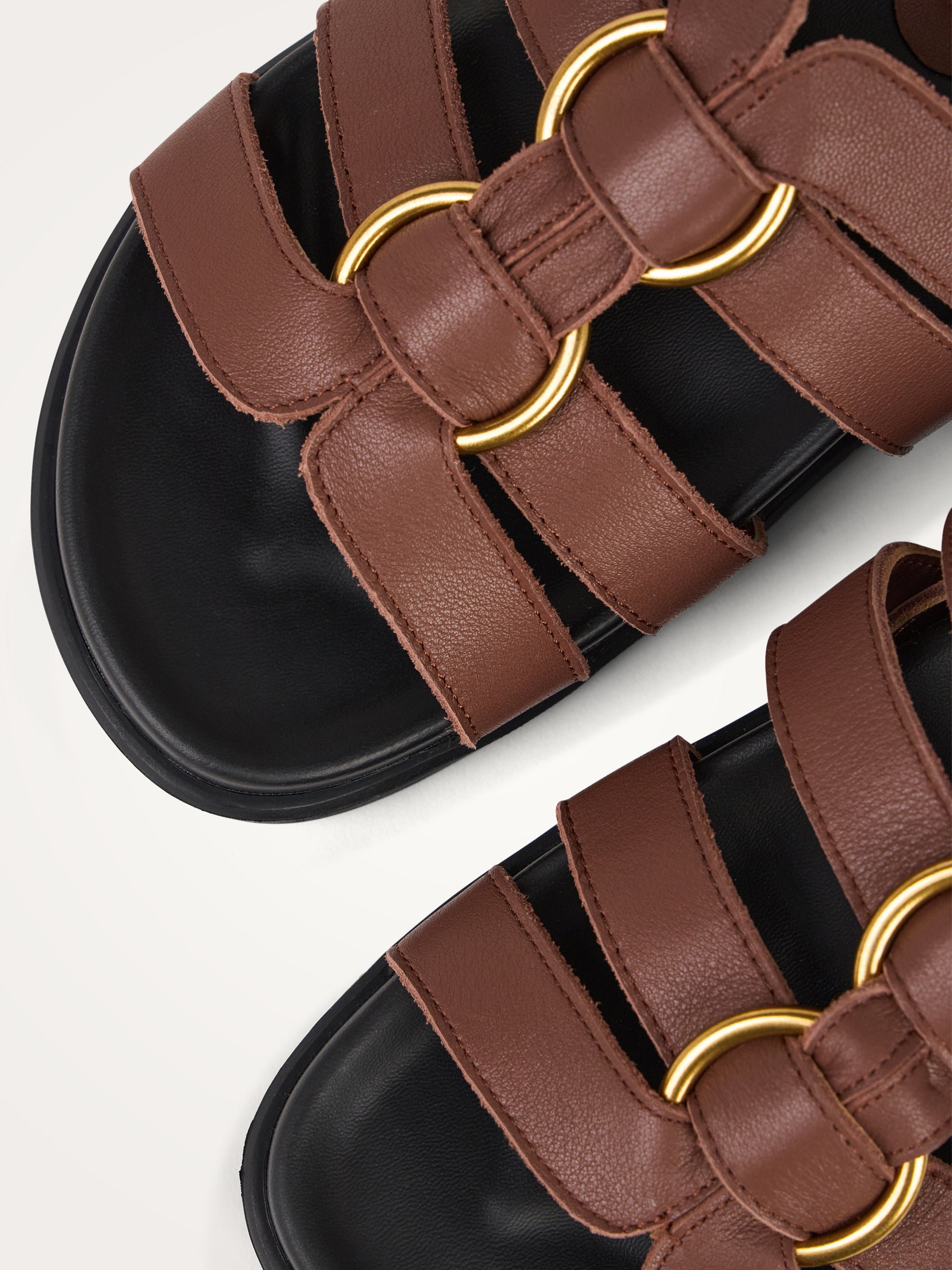 Flat sandals with multiple cowhide straps and buckle VANESSA WU Brown