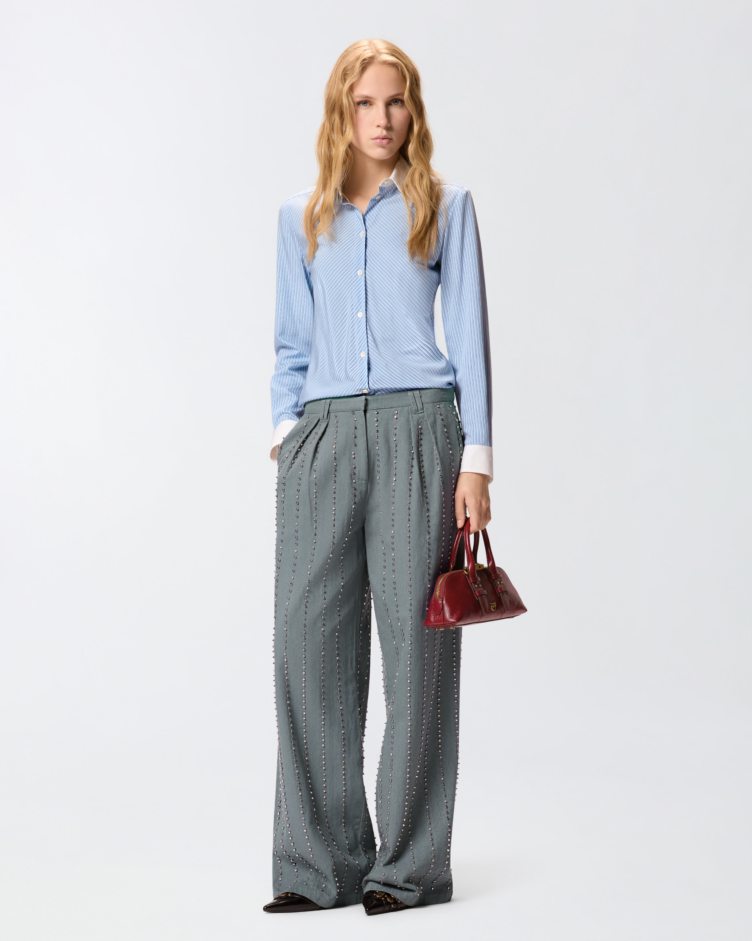 Chemise à col et poignets contrastants PINKO Bleu