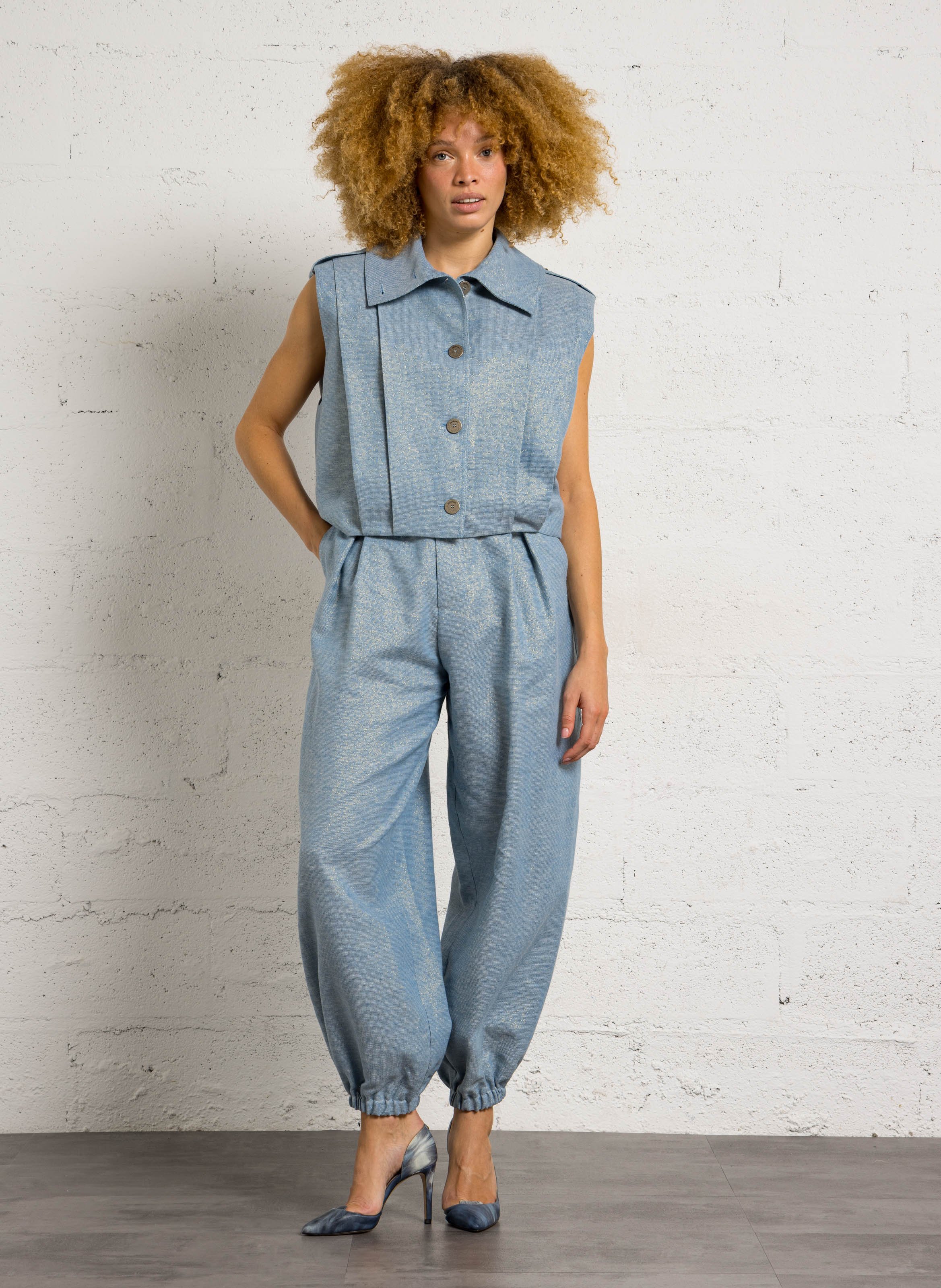 Pantalon large pailletté IMPERIAL Bleu