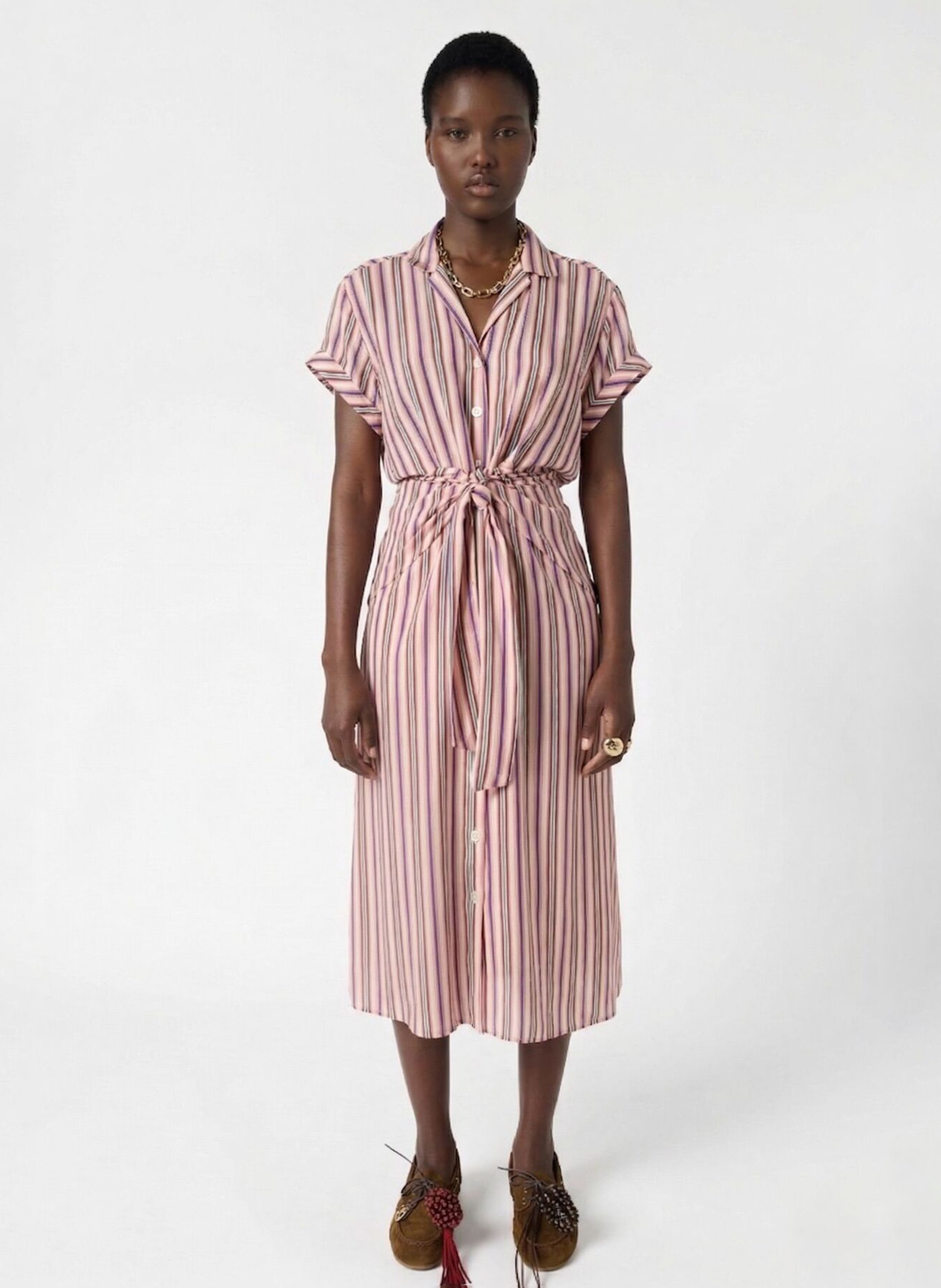 Robe longue col classique à rayures GERARD DAREL Negro