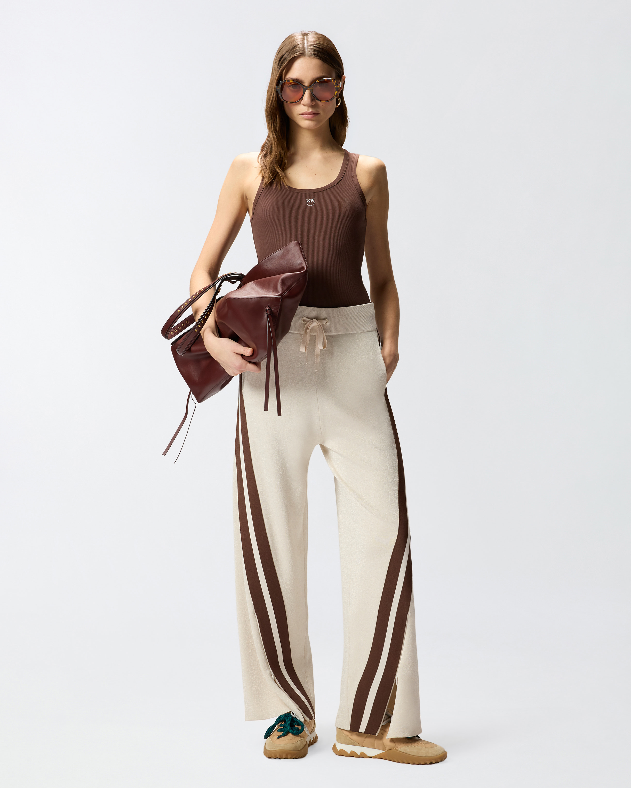 Tank top with golden love birds appliqué PINKO Brown