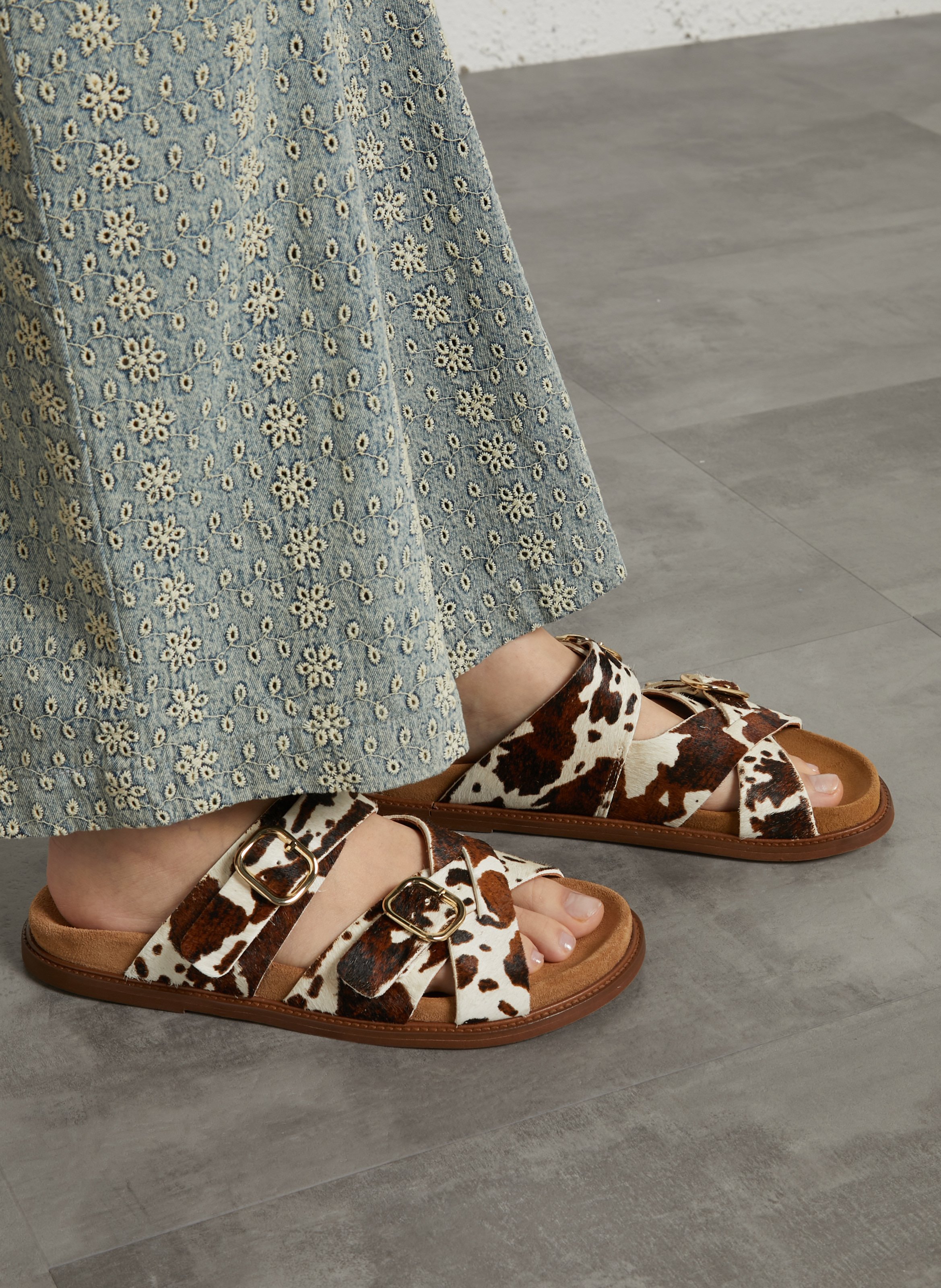 Flat sandals in printed pony leather MAISON TOUFET Multicolored