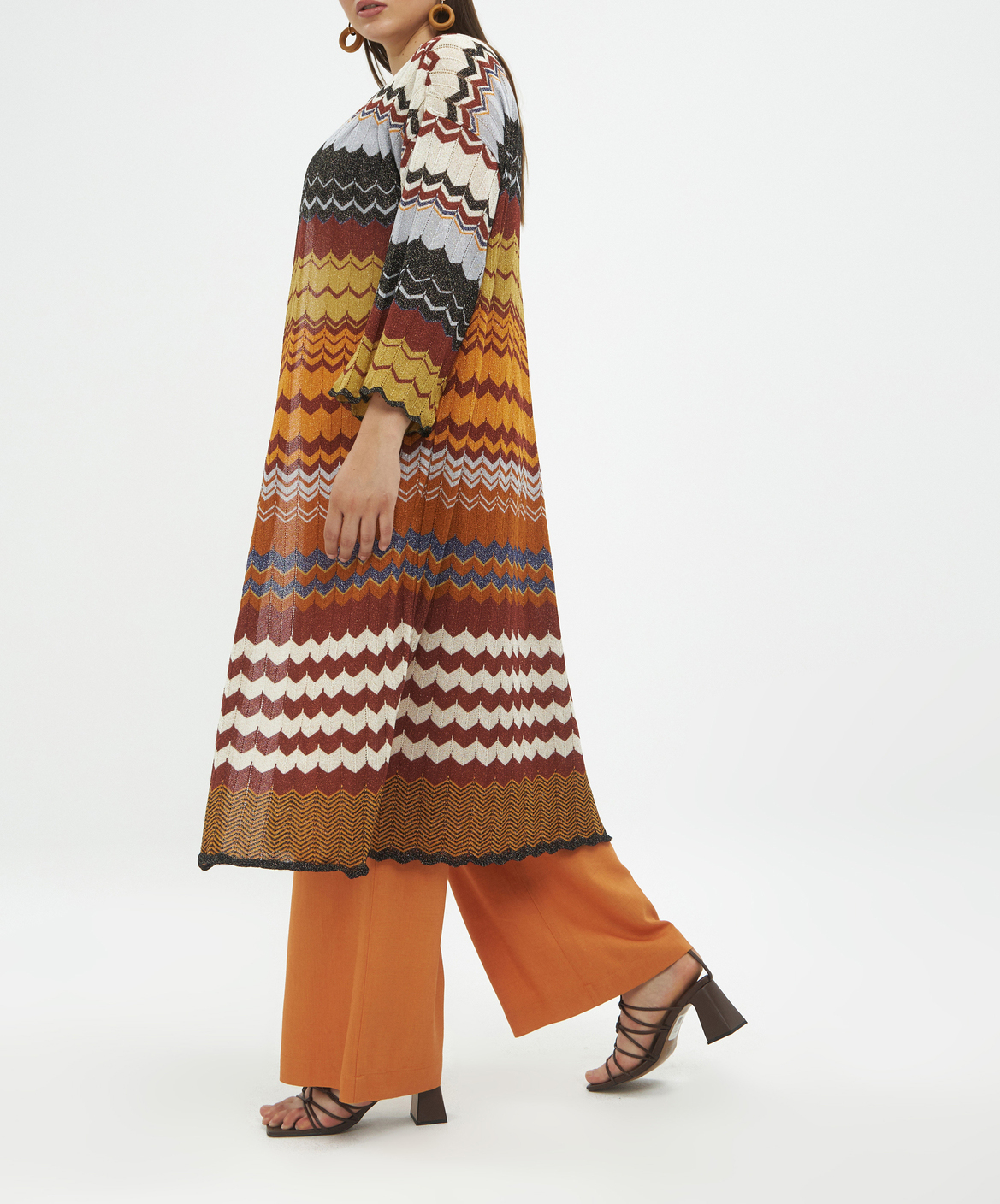 Gilet droit ouvert tricoté à fils métallisés MAT FASHION Marron