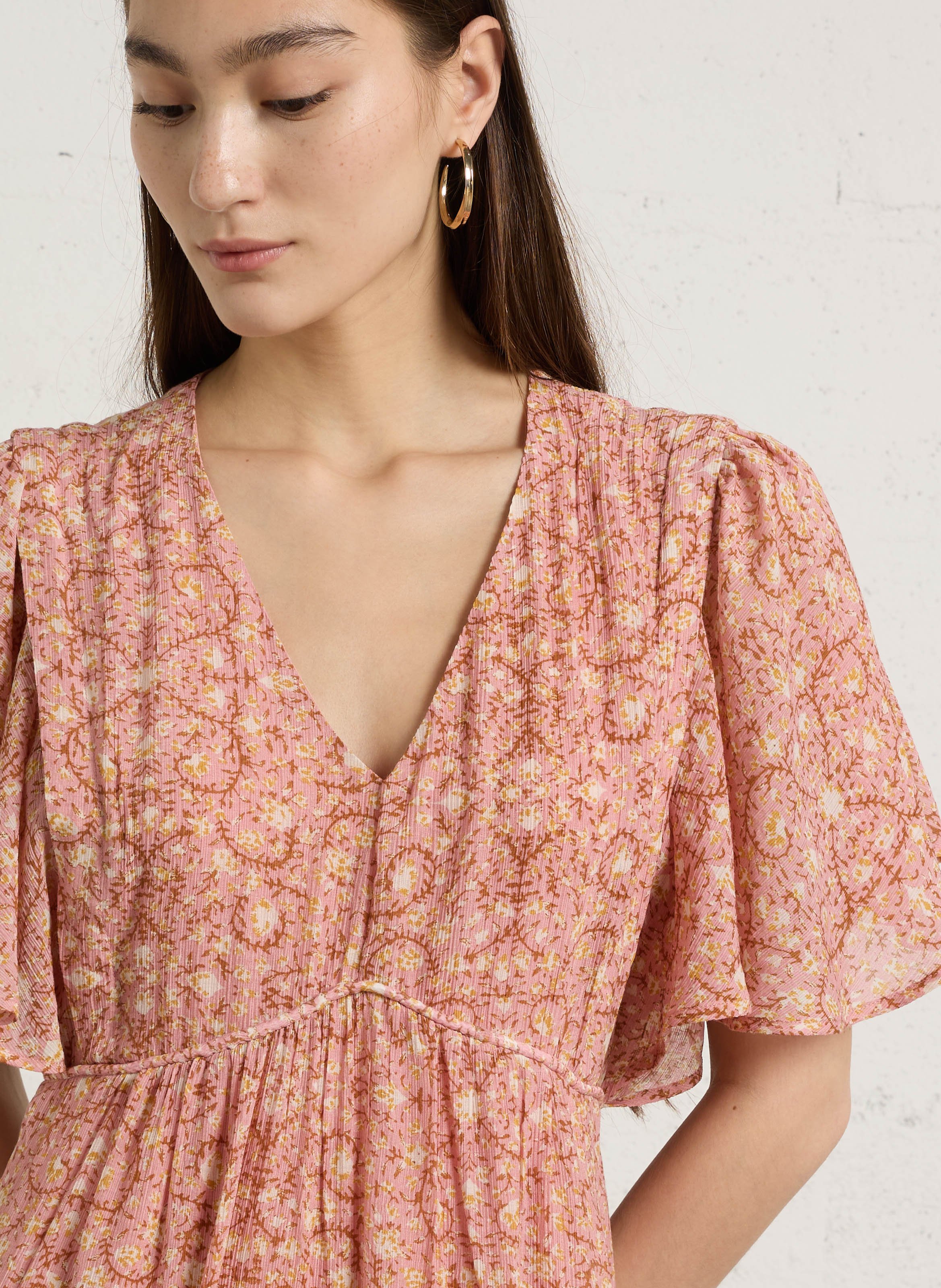 Robe longue col V  MAISON 123 Rose