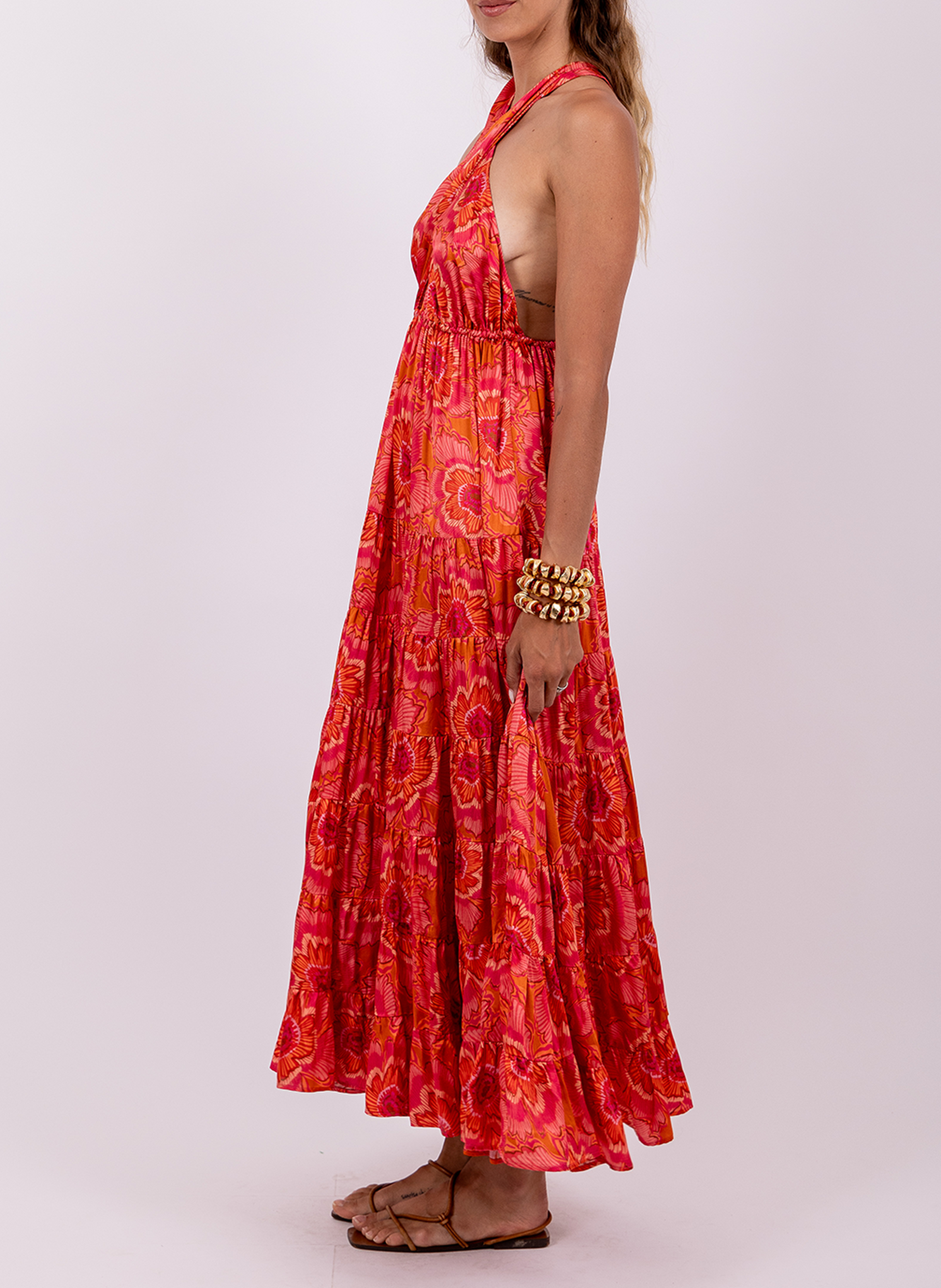 Flowy long dress with crossed patterns SUNDRESS Pink