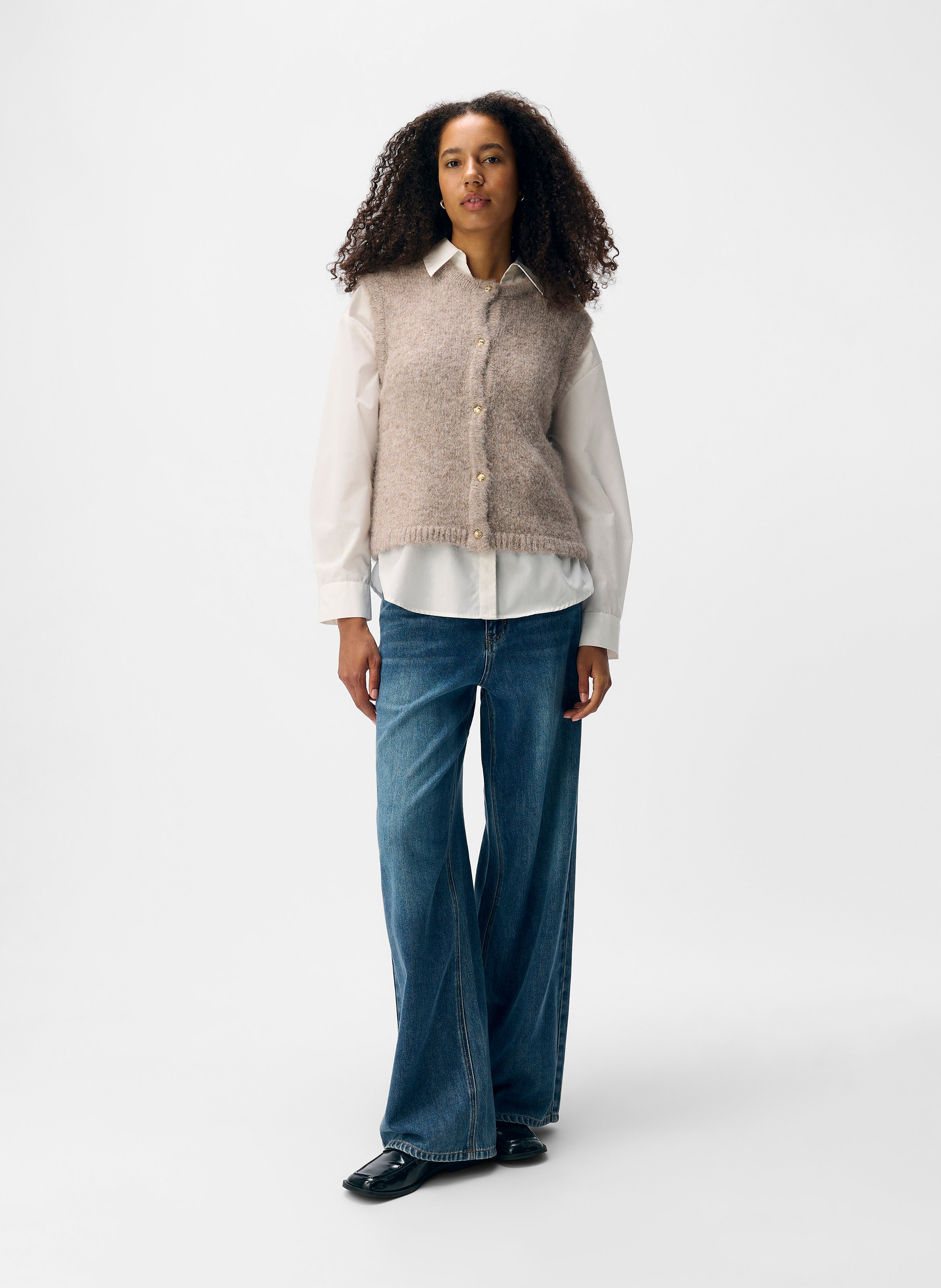 Round-neck cardigan OBJECT Brown