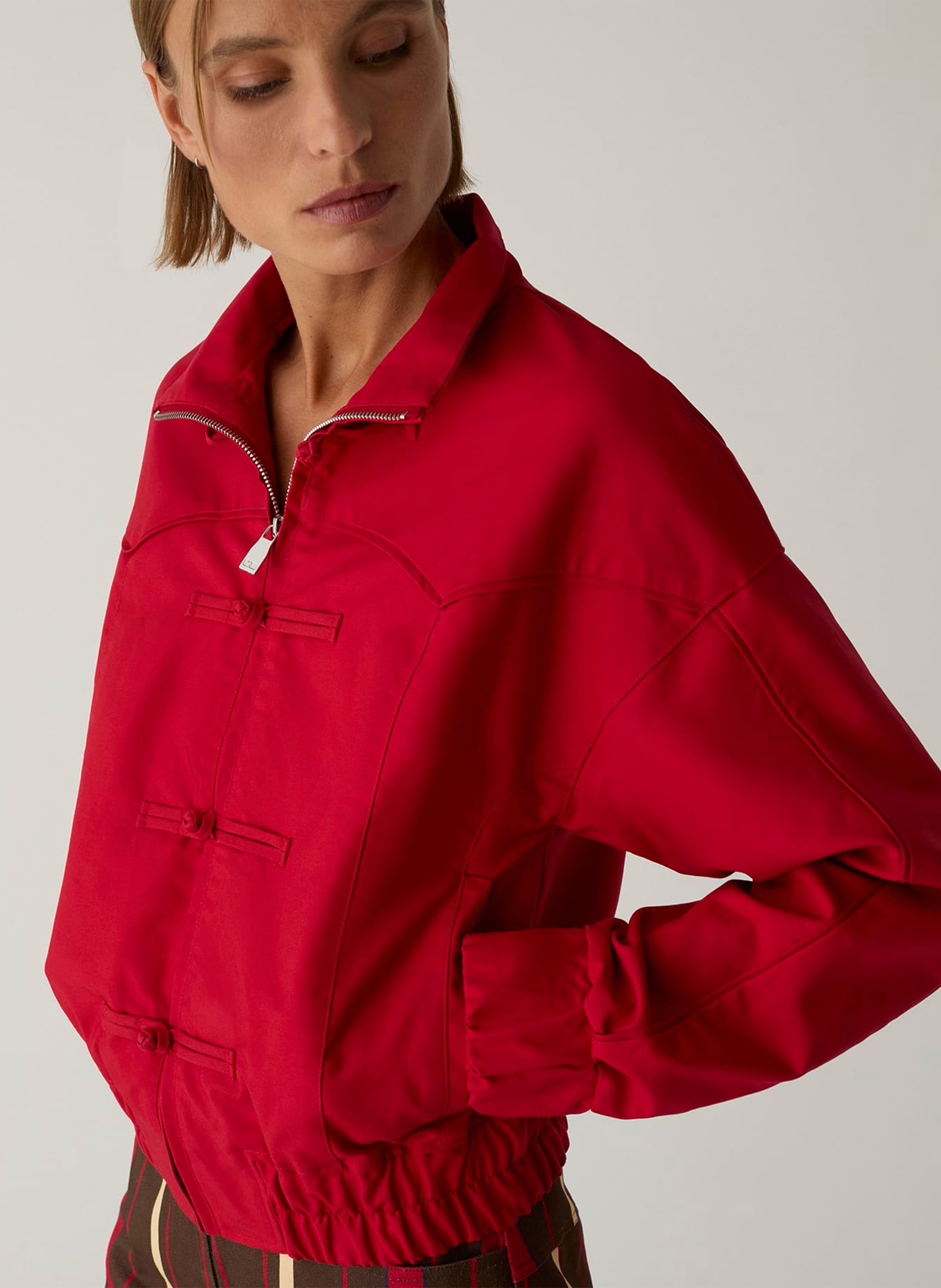 Oversized zip-up jacket in blended cotton LAAGAM Red