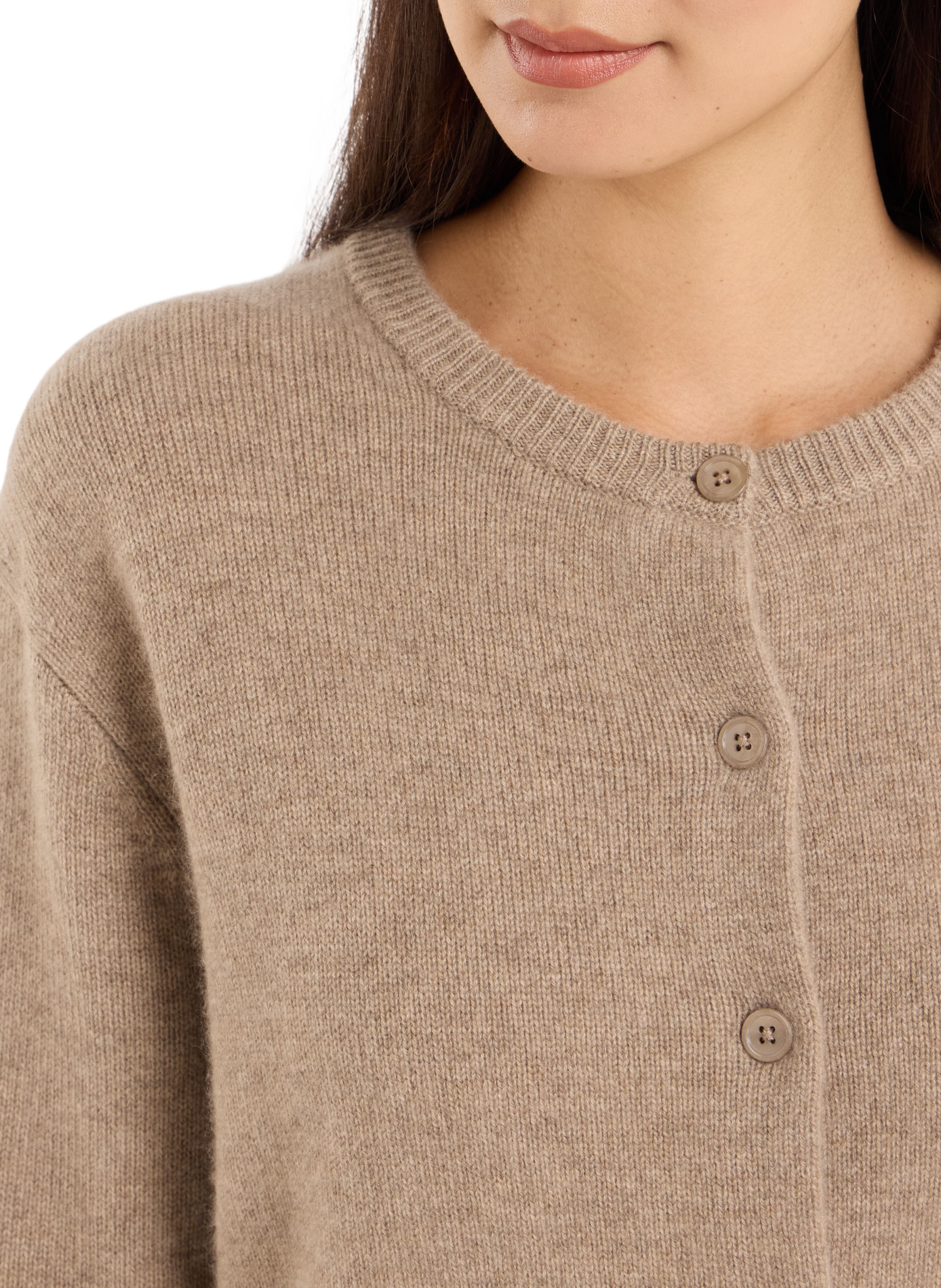 Fluffy round-neck cashmere cardigan by Bardi SAISON 1865 Brown