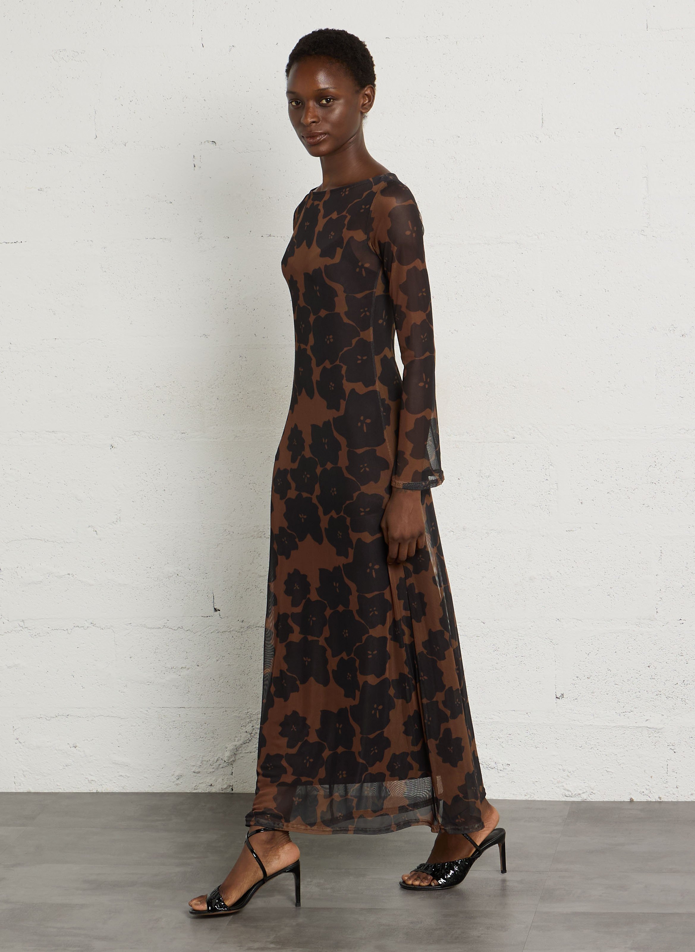 Robe longue moulante à imprimé NEVER FULLY DRESSED Marron