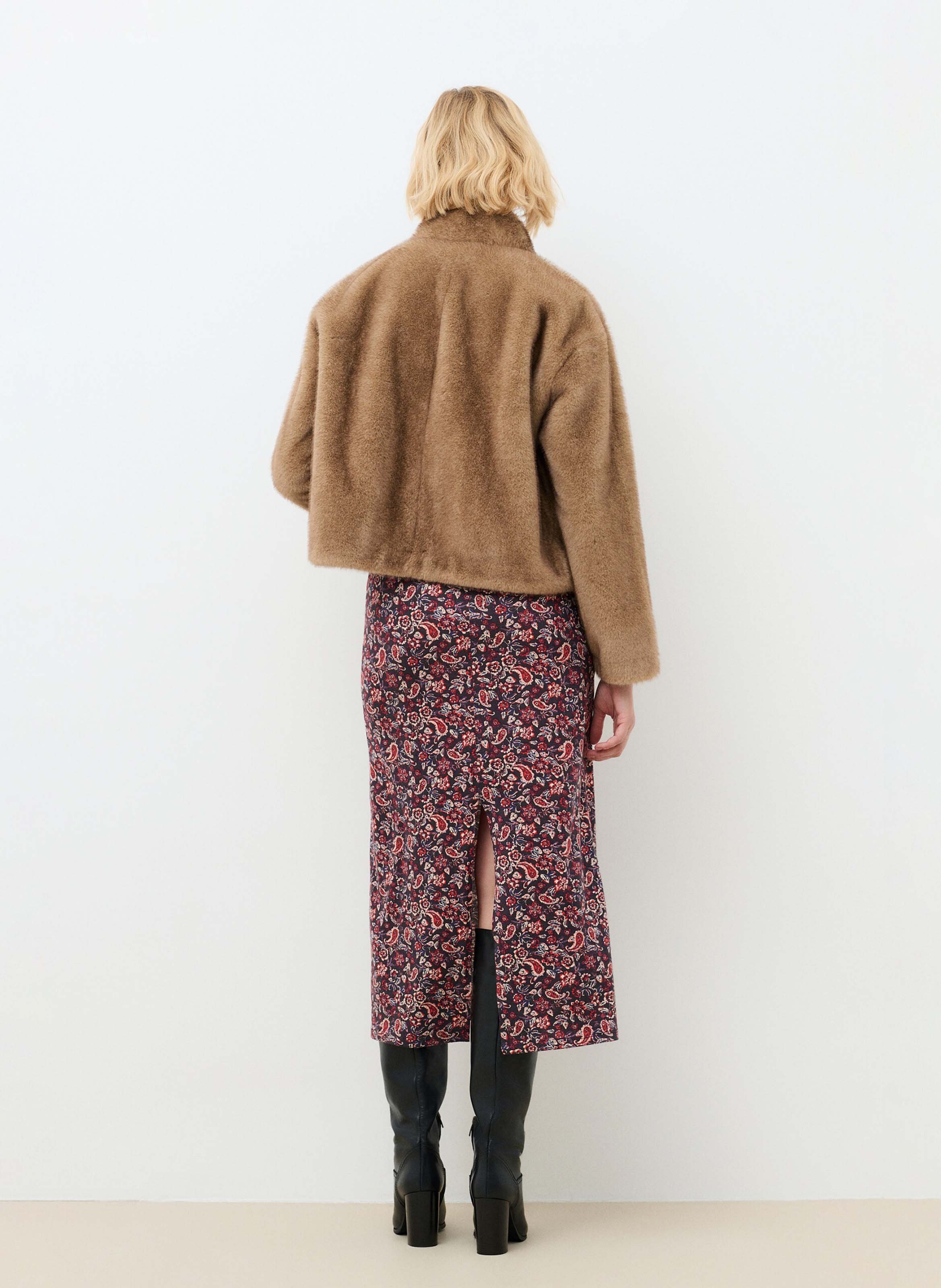 Manteau col montant en fourrure CAROLL Marron