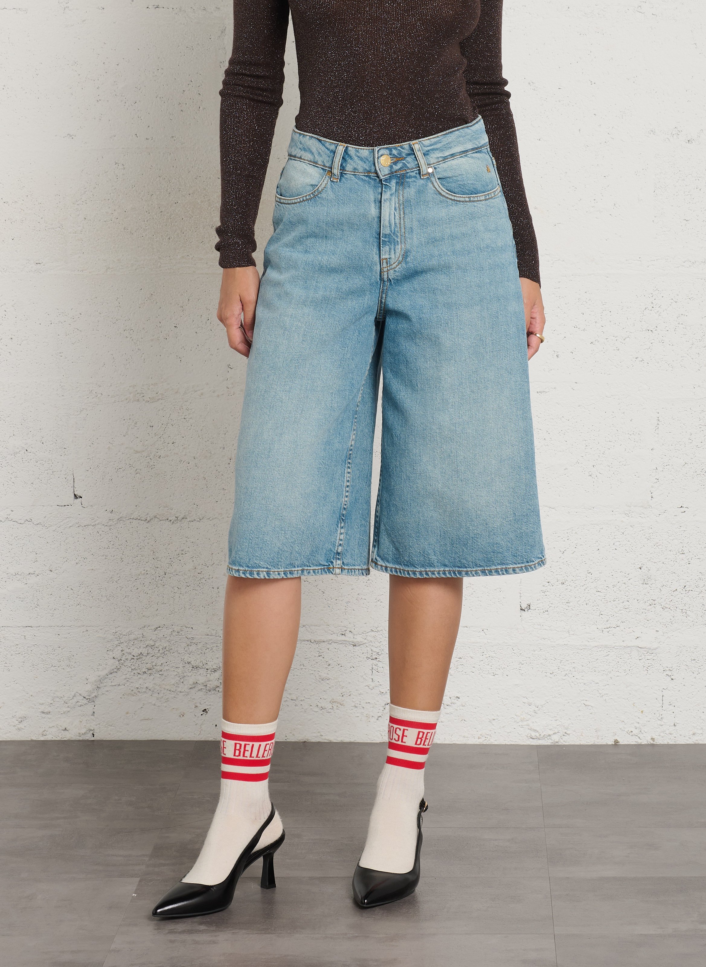 Bermuda denim en coton DES PETITS HAUTS Bleu
