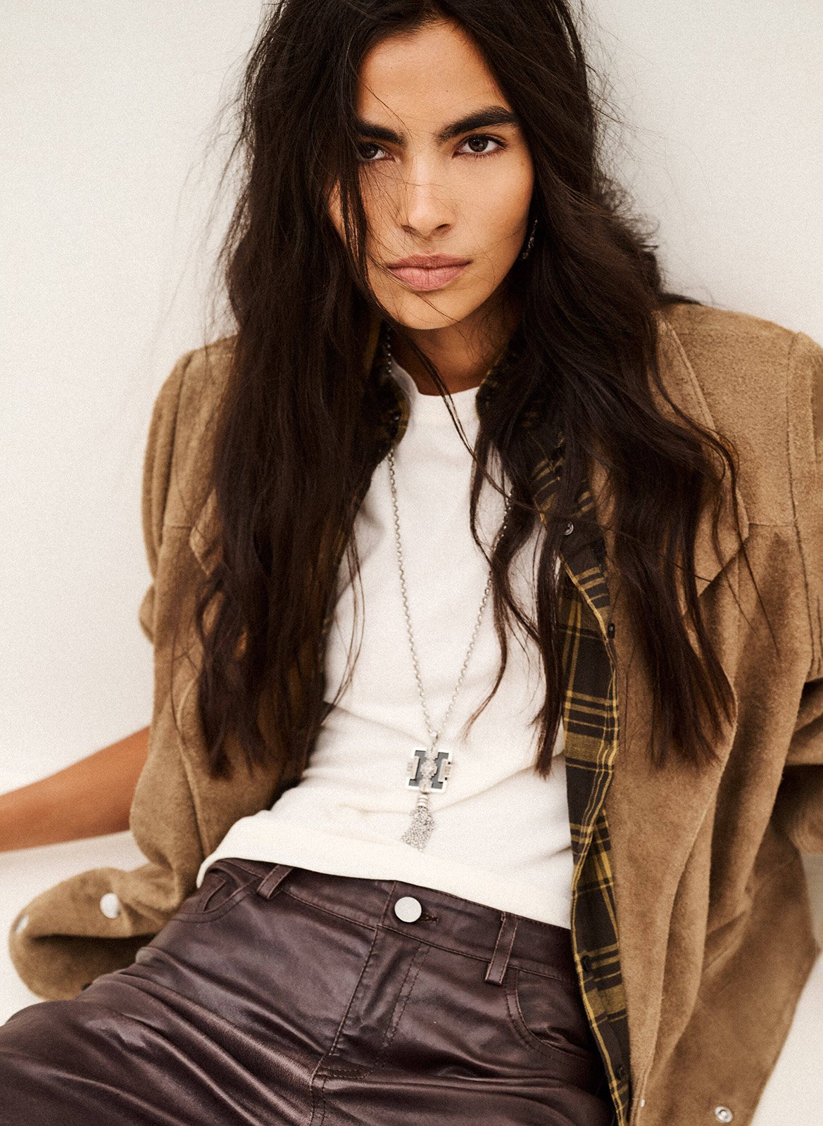 Veste droite col tailleur uni en cuir BA&SH Beige