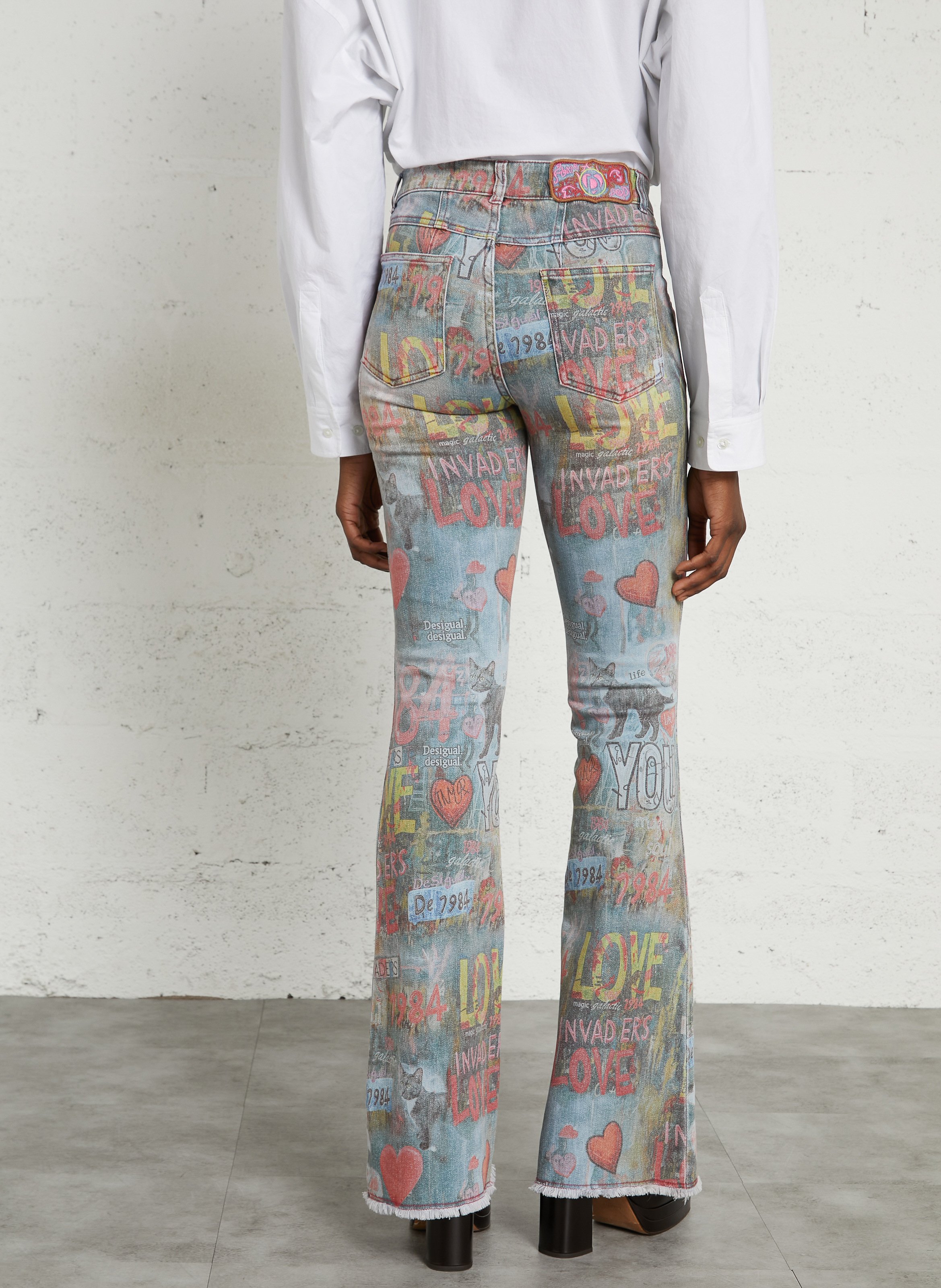 Printed flare jeans DESIGUAL Blue
