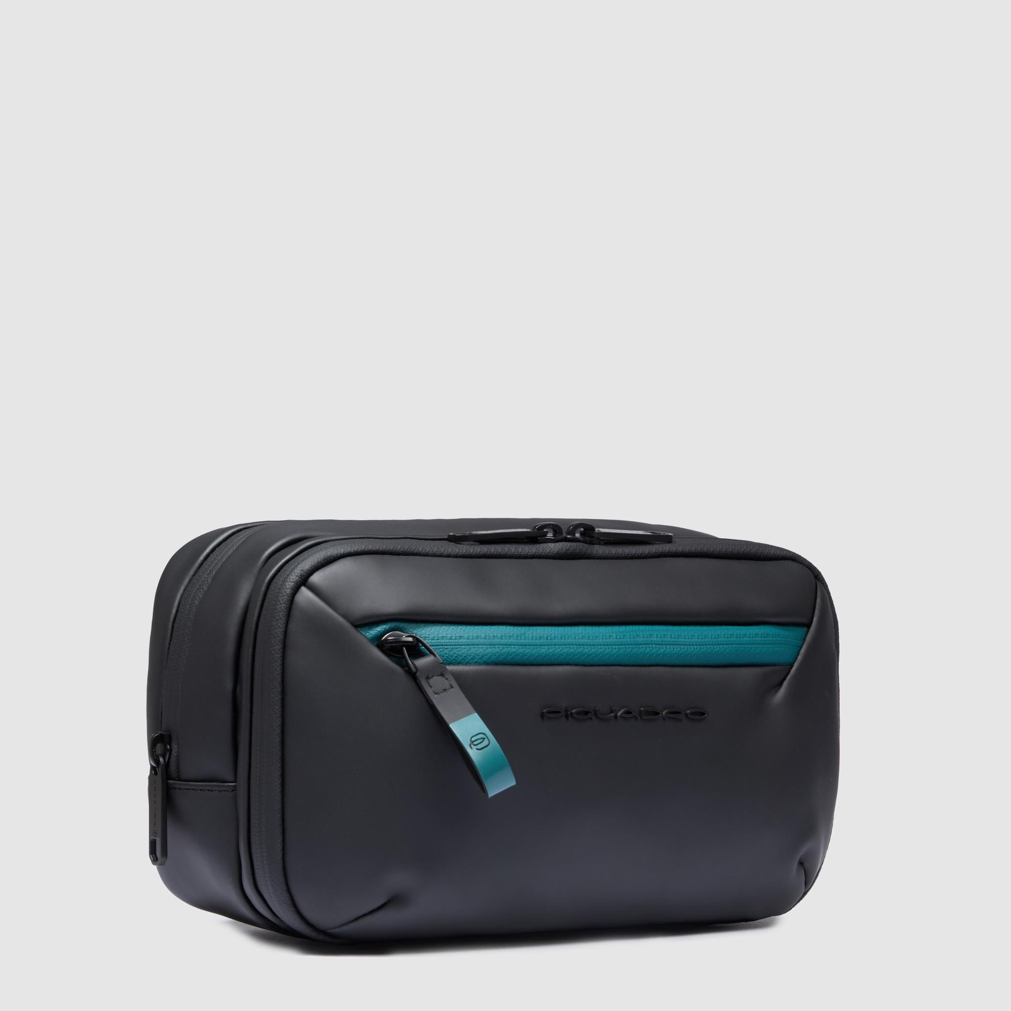 Water-repellent canvas toiletry bag with two compartments PIQUADRO Black