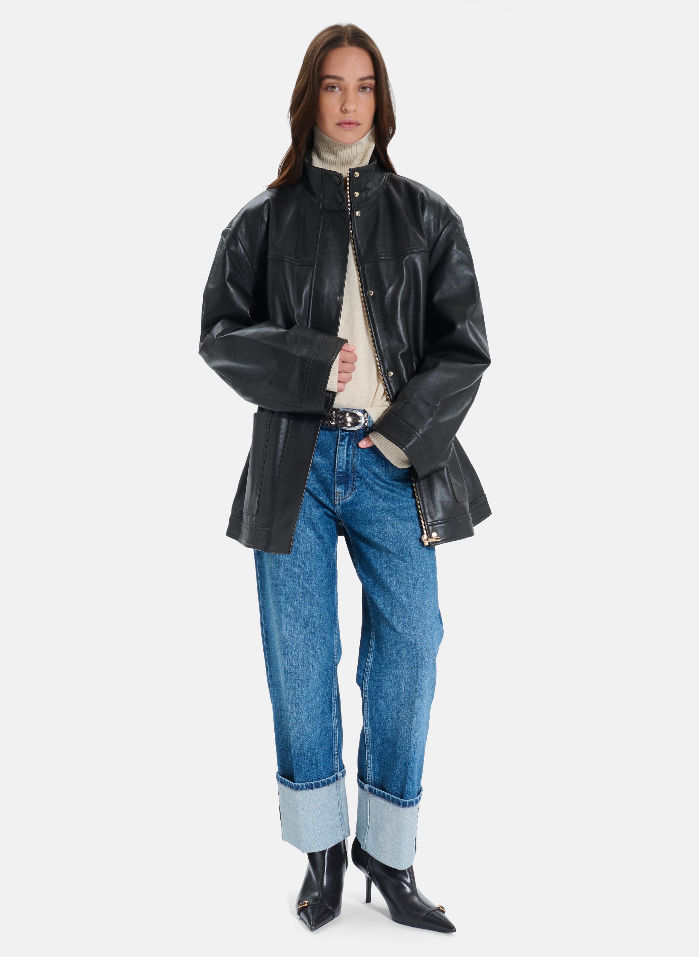Mid-length leather jacket ZAPA Brown