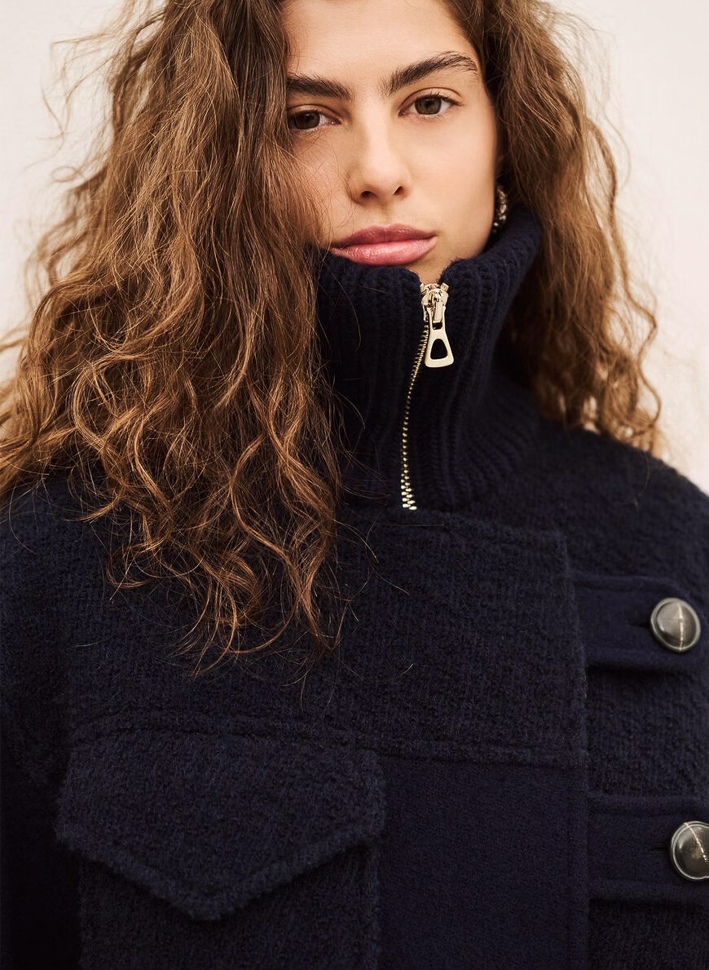 Manteau droit col montant zippé BA&SH Bleu