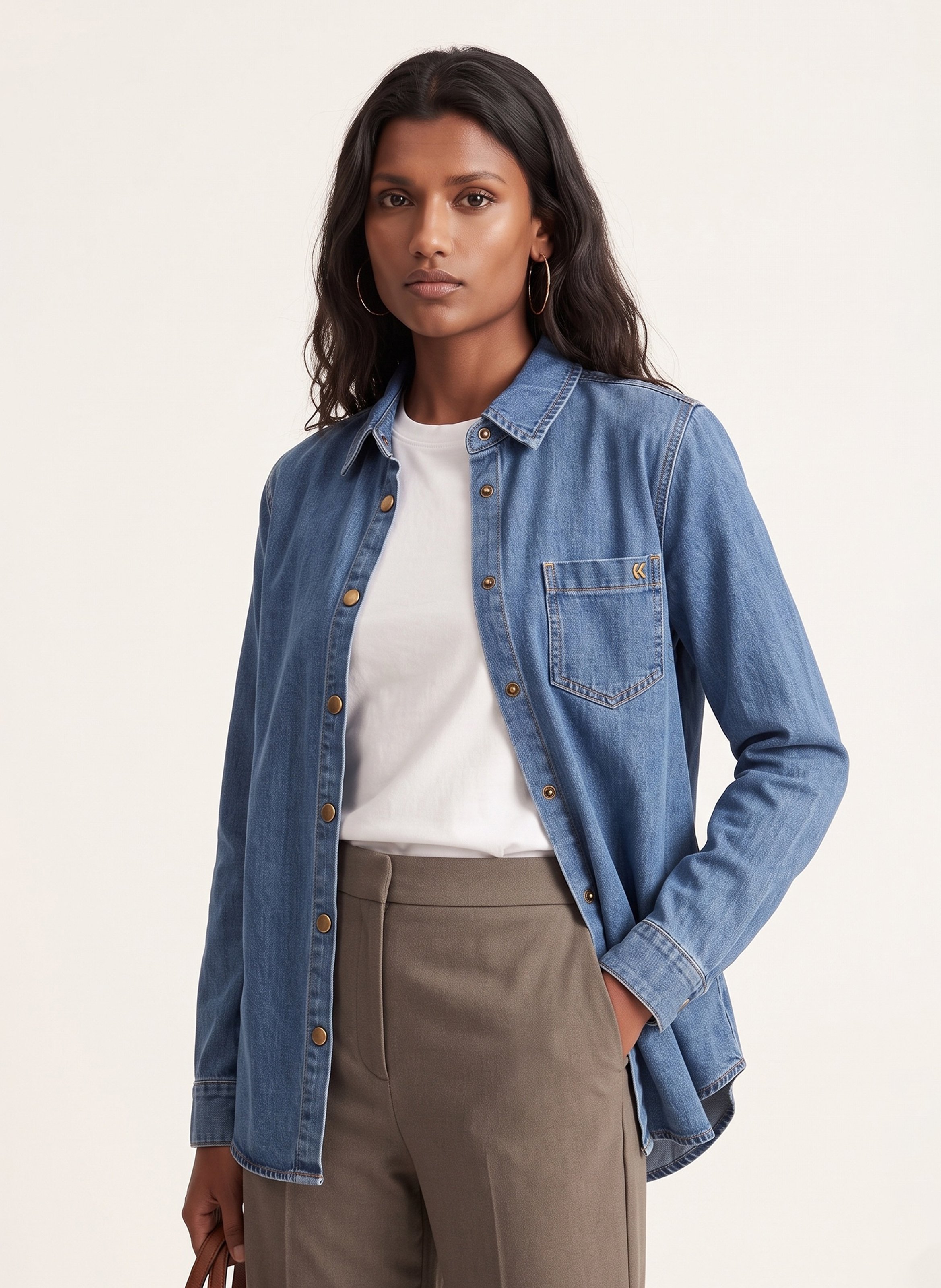 Rechte denim blouse van katoenmix KOOKAI Blauw