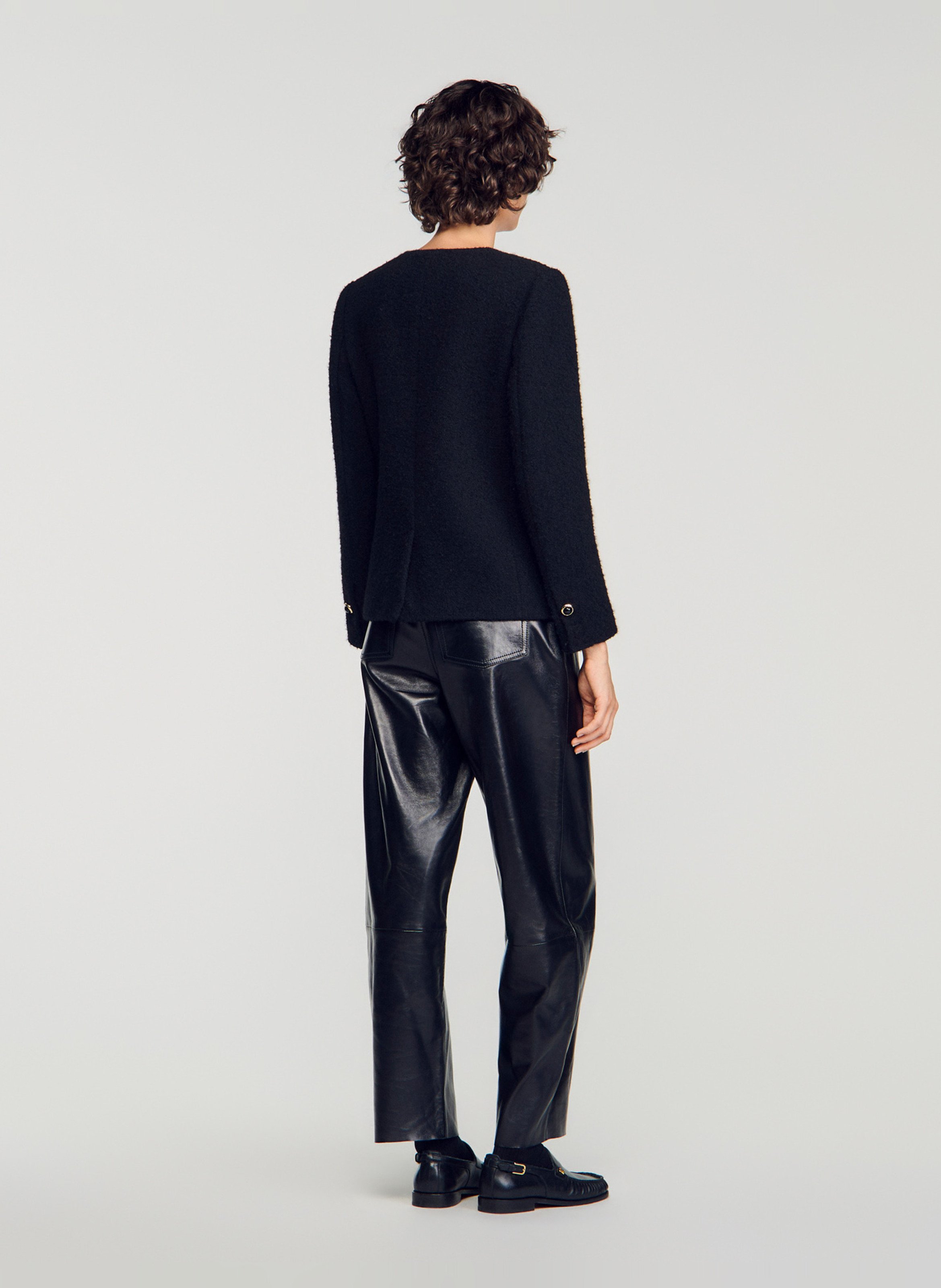 Veste droite col rond boutonnée SANDRO Noir