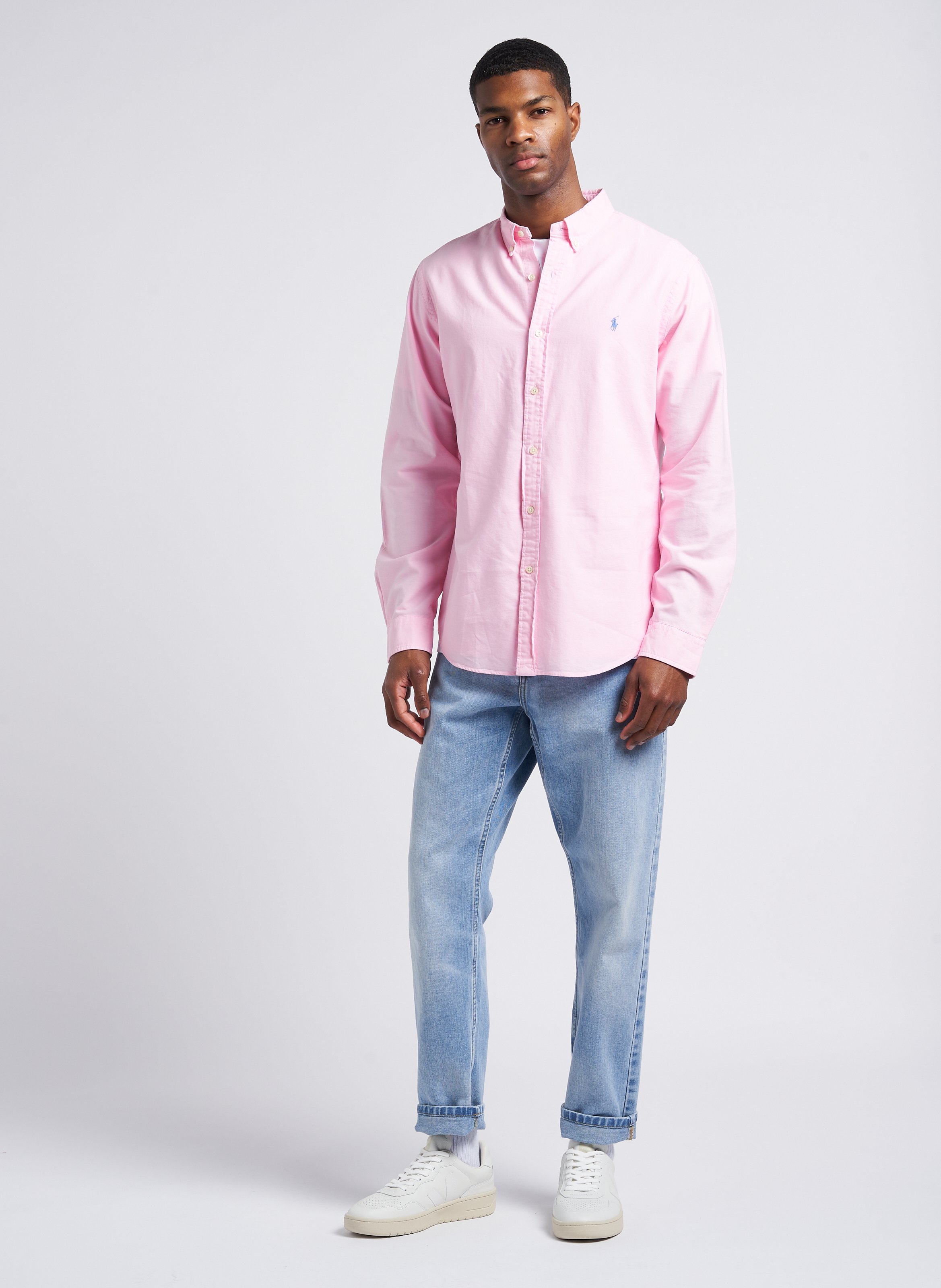 Pink slim fit ralph lauren clearance shirt