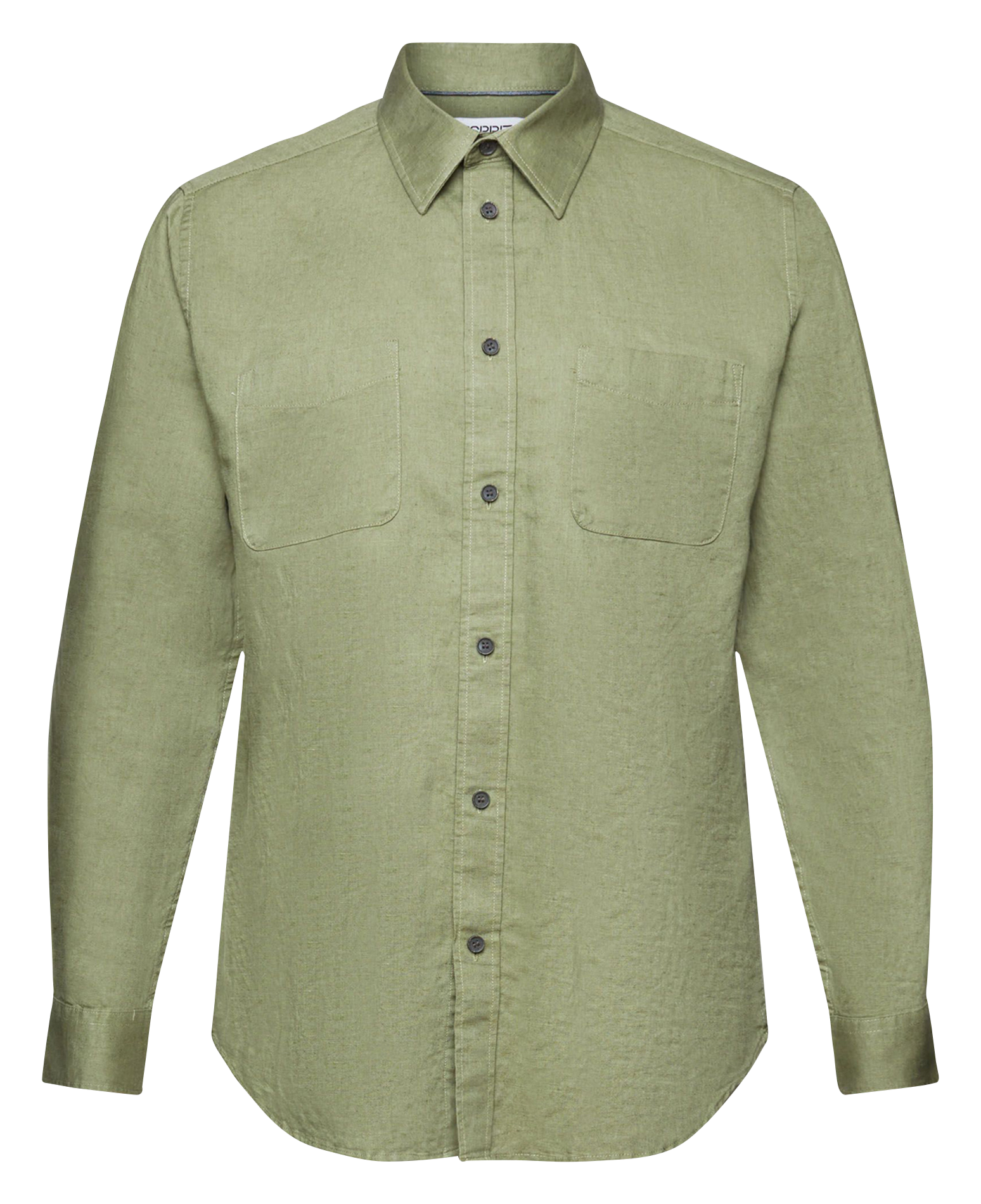 Chemise col classique droite en lin et coton mélangé  Light khaki