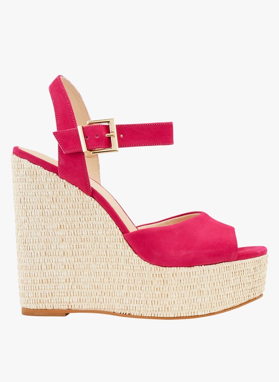 Espadrilles Compensees En Cuir Jamea2 nub Framboise Cosmoparis Femme JAMEA2 NUB 057 FRAMBOISE Place des Tendances Belgique