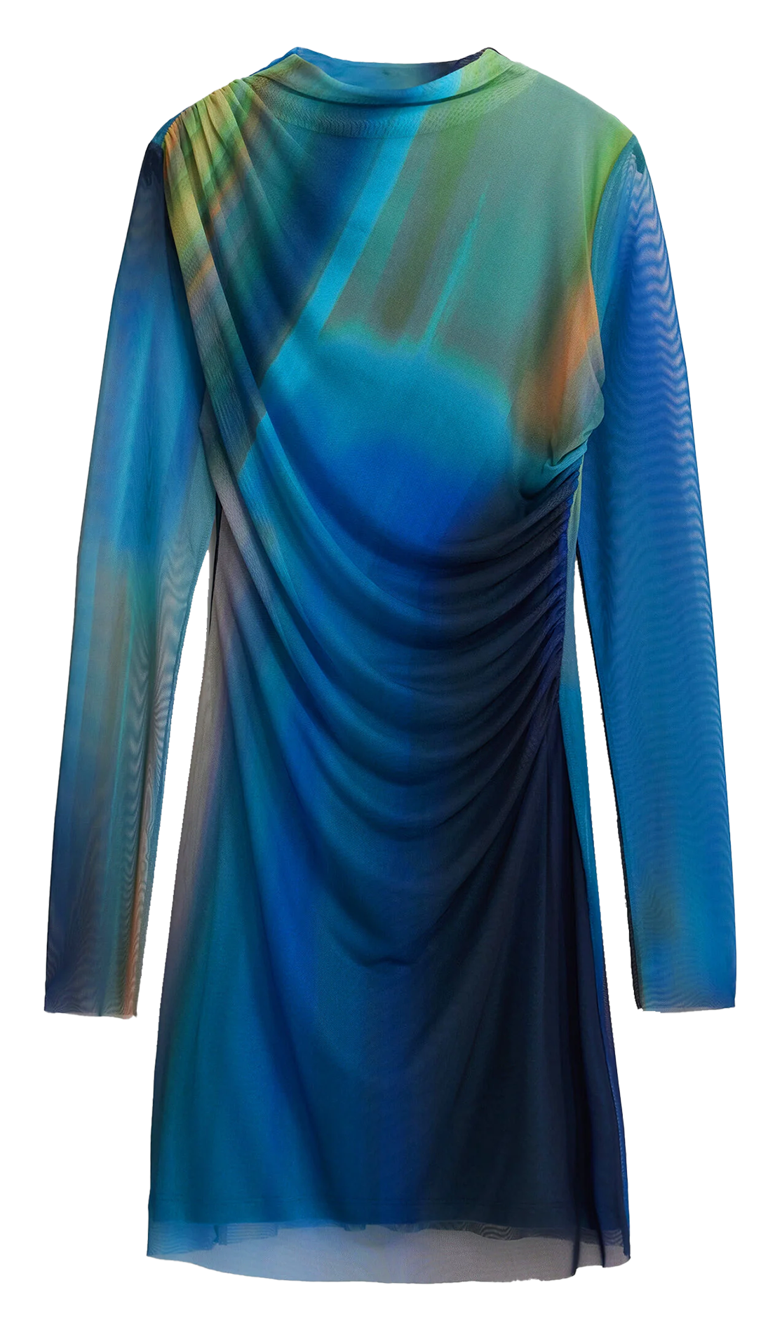 Short draped printed dress Blue