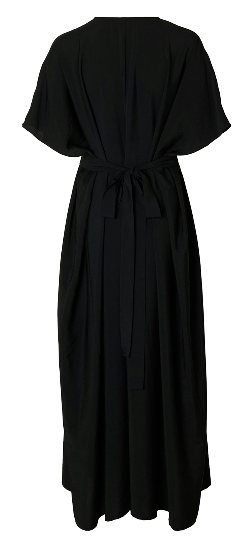 Robe midi col V unie manches courtes Noir