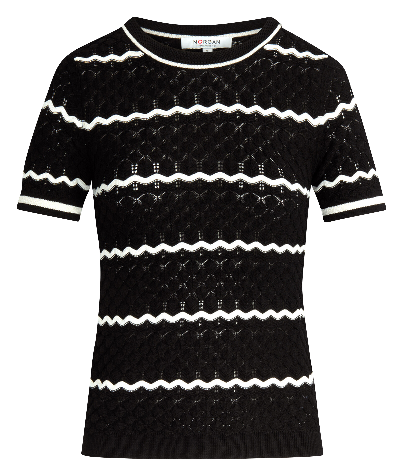 Top col rond à rayures MORGAN Noir